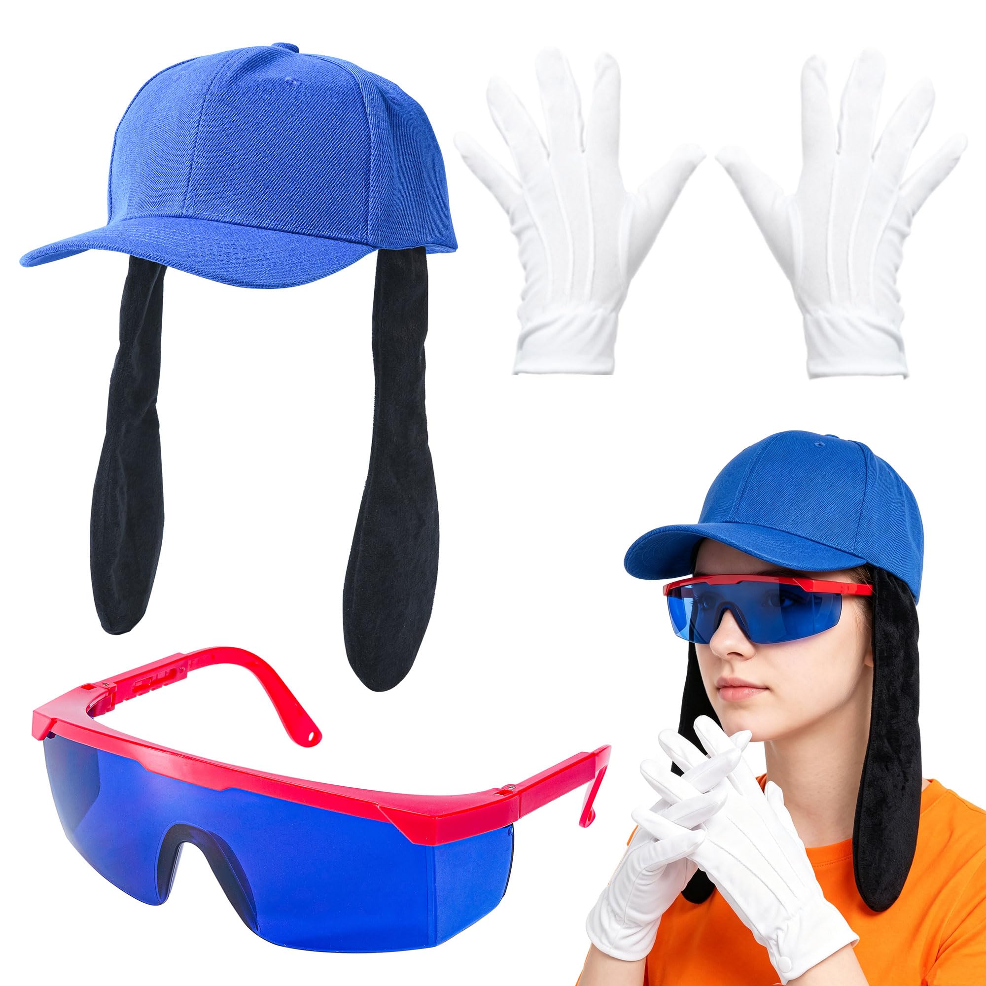 Cartoon Costume Set with Blue Cap, Sunglasses and White Gloves
