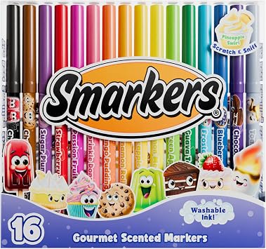 Smarkers - Washable Gourmet Scented Markers for Kids, 16 Count Assorted Colors, Non-Toxic Standard Point Felt Tip Marker Set for Coloring, Drawing, Arts and Crafts, School and Classroom Supplies