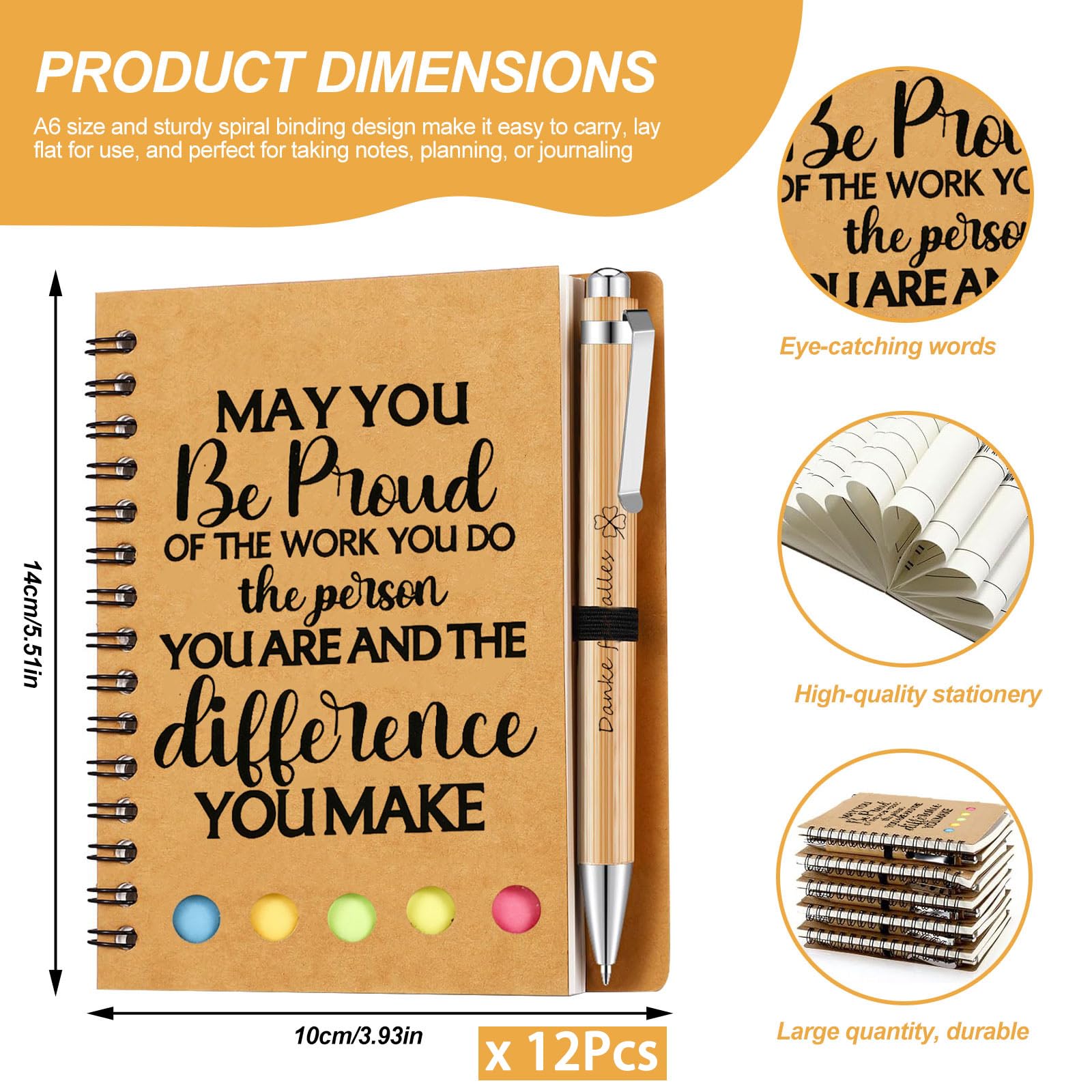 SIMDAO 24 Pcs Appreciation Gifts Set, 12 A6 Inspirational Spiral Notebooks with 12 Motivational Pens, Gift for Employee, Team Gifts, Bulk Appreciate Gifts for Coworkers Volunteers Nurses Teachers - Image 3