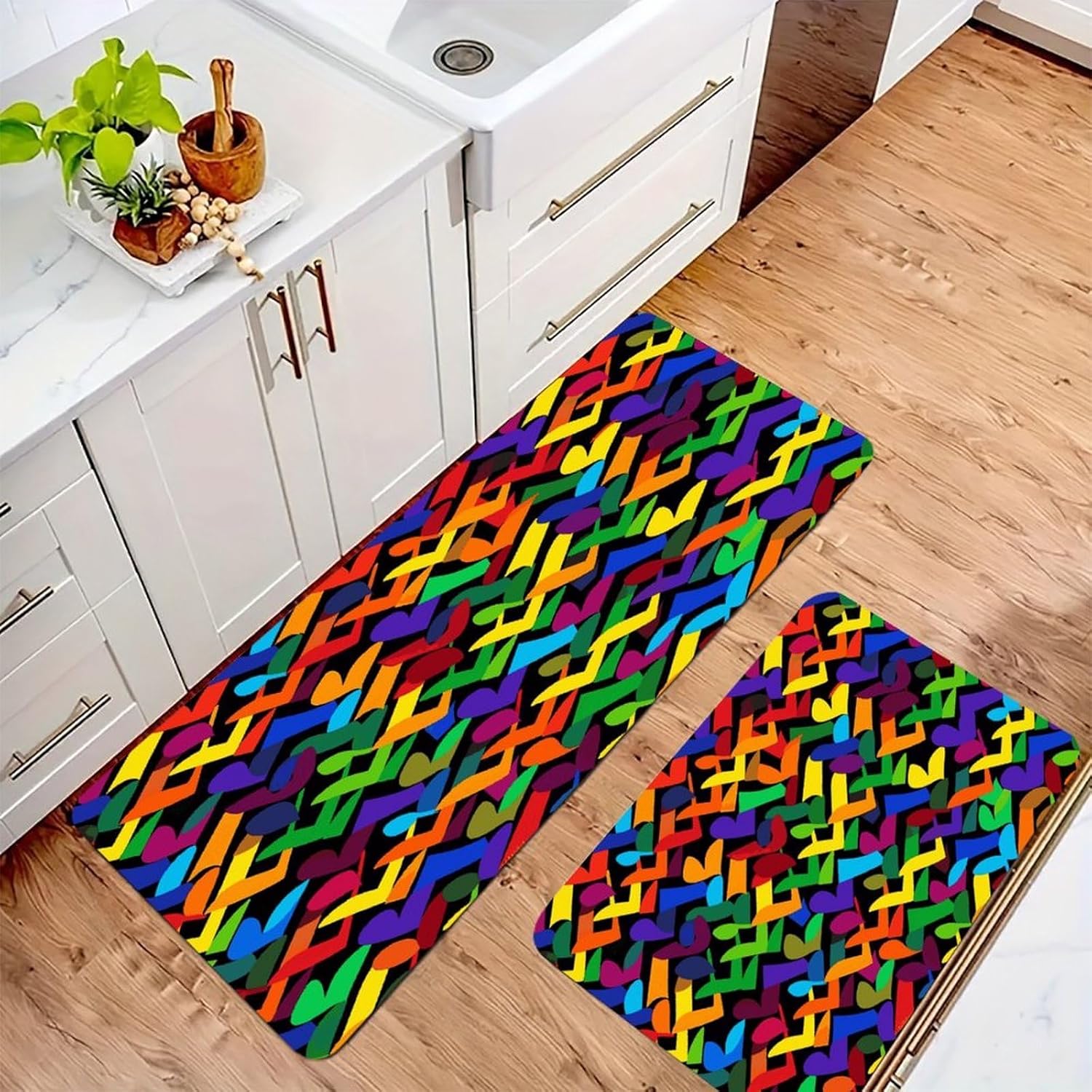 Gay Pride Rainbow Kitchen Mats with 2PCS Non-Slip Washable,Kitchen Rug Heavy Duty Durable, Floor Mats for Kitchen,Office,Sink,Laundry