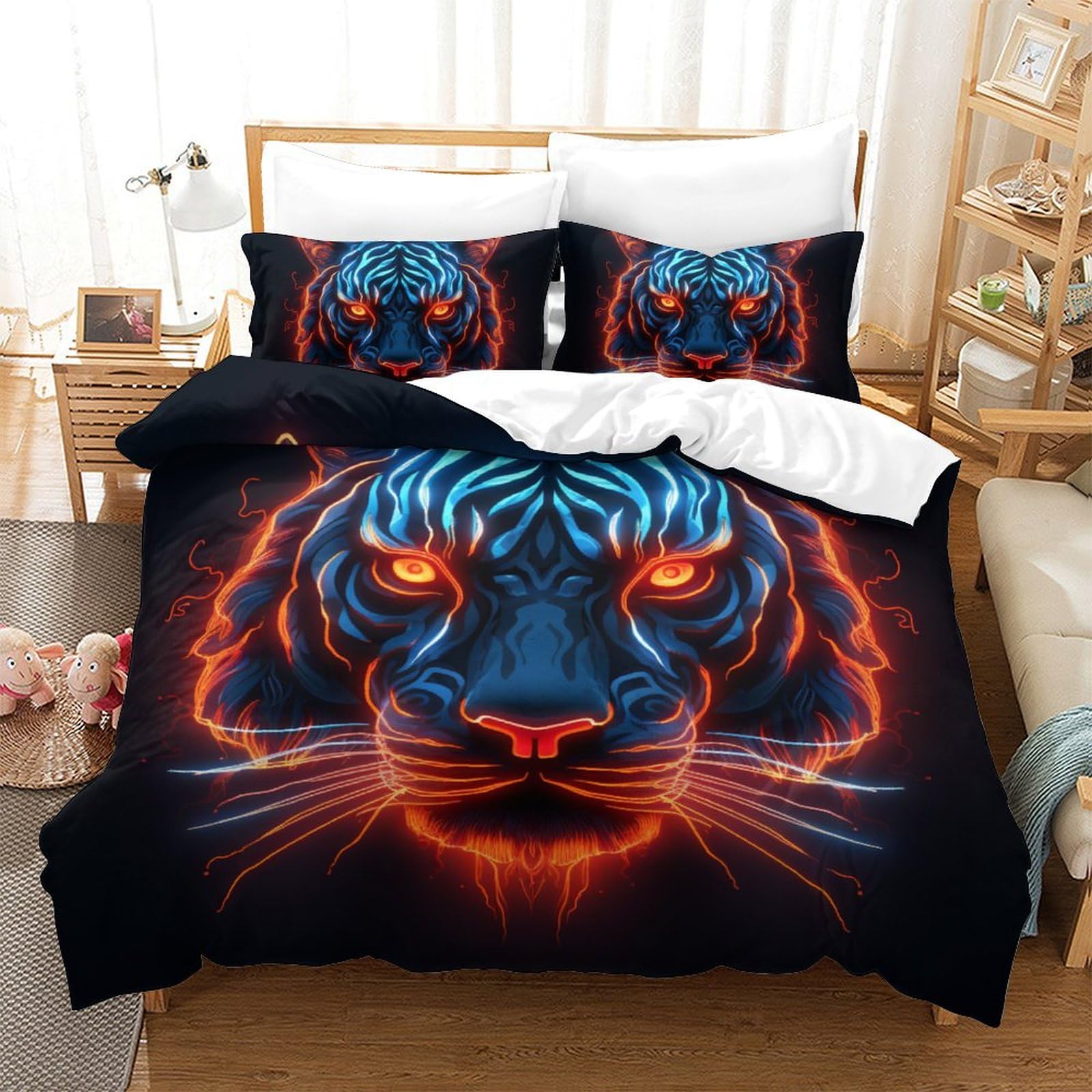 Parure de lit tigre 3D pour transformer l'ambiance d'une chambre moderne double