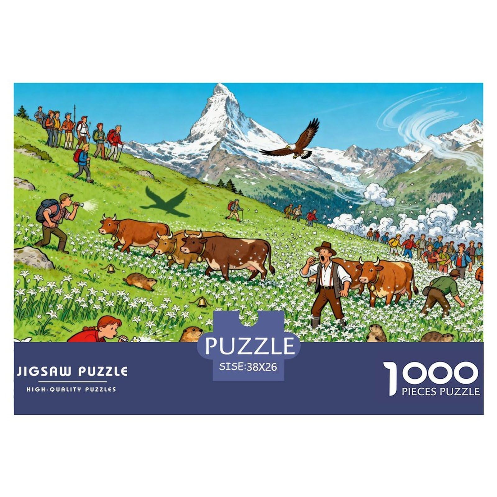Swiss Alps Edelweiss Meadow Wooden Jigsaw Puzzle Waterproof 1000 Piece Puzzles for Adults Gifts Impossible Challenging Games