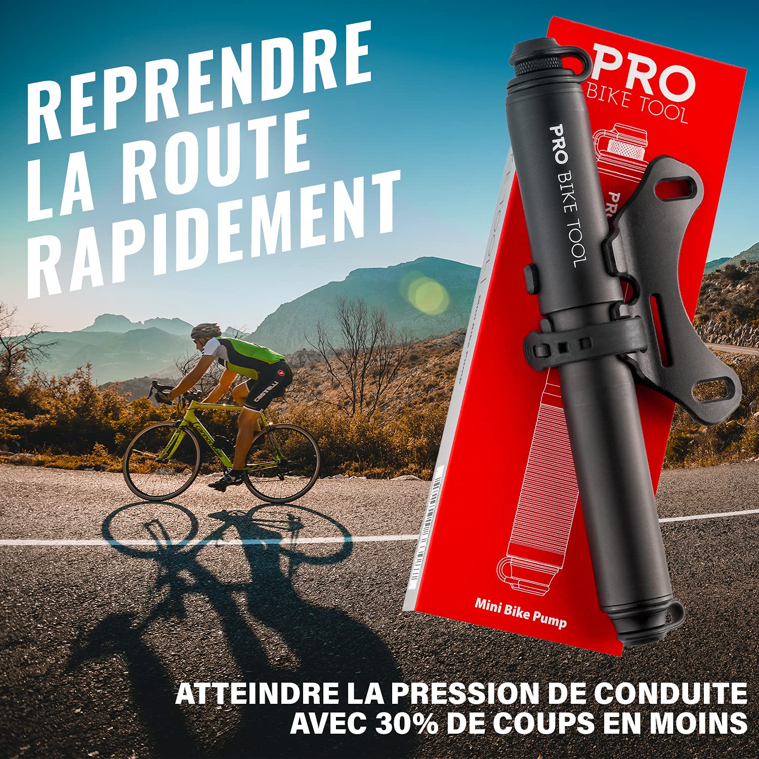 Mini Pompe à Vélo Classique PRO BIKE TOOL, Aluminium, Compatible Valves Presta Et Schrader