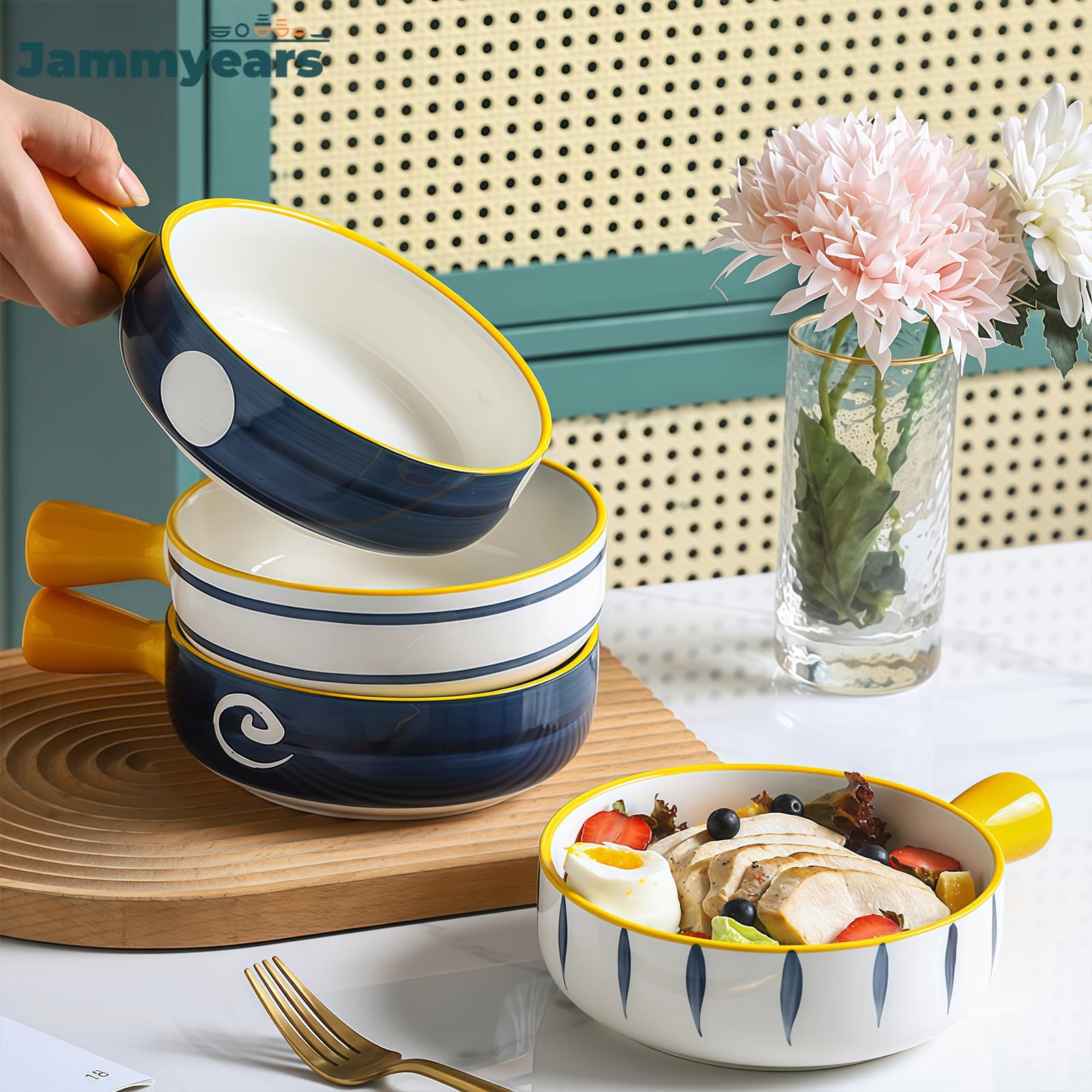 Miska do zupy z uchwytami, ceramiczny kubek do zupy cebulowej, 600 ml, nadaje się do kuchenki mikrofalowej i zmywarki, idealna do francuskiej zupy cebulowej i bulionów, zestaw 2 szt