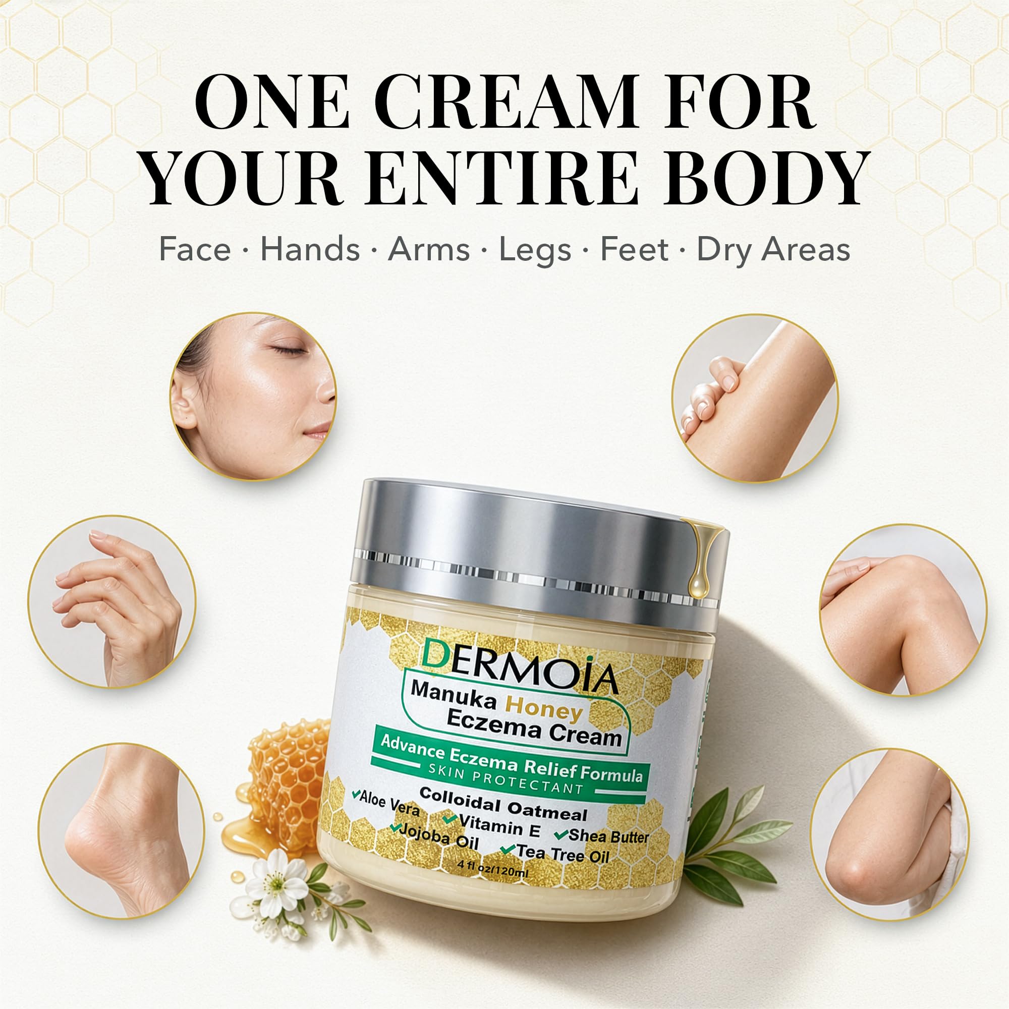 Manuka Honey Eczema Cream with 2% Colloidal Oatmeal - Anti Itch & Dry Skin Relief for Seborrheic Dermatitis, Psoriasis & Rosacea - Eczema Honey Cream for Adults & Kids - 4oz — Amazon image 8