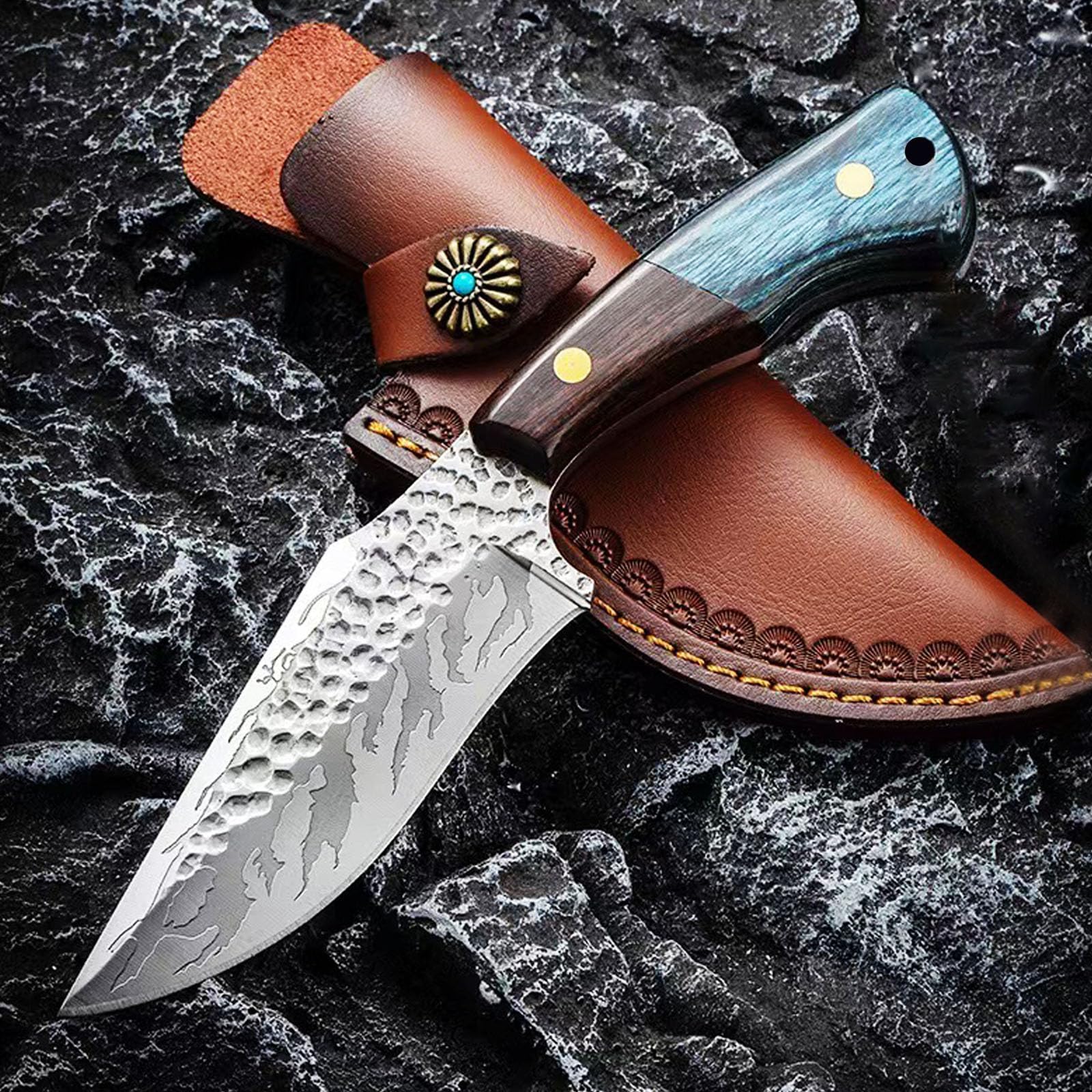 8.27-inch Hunting Knife Stainless Steel Fixed Blade Survival Tactical Knife with Sheath and Non-Slip Ergonomic Handle for Outdoor Camping
