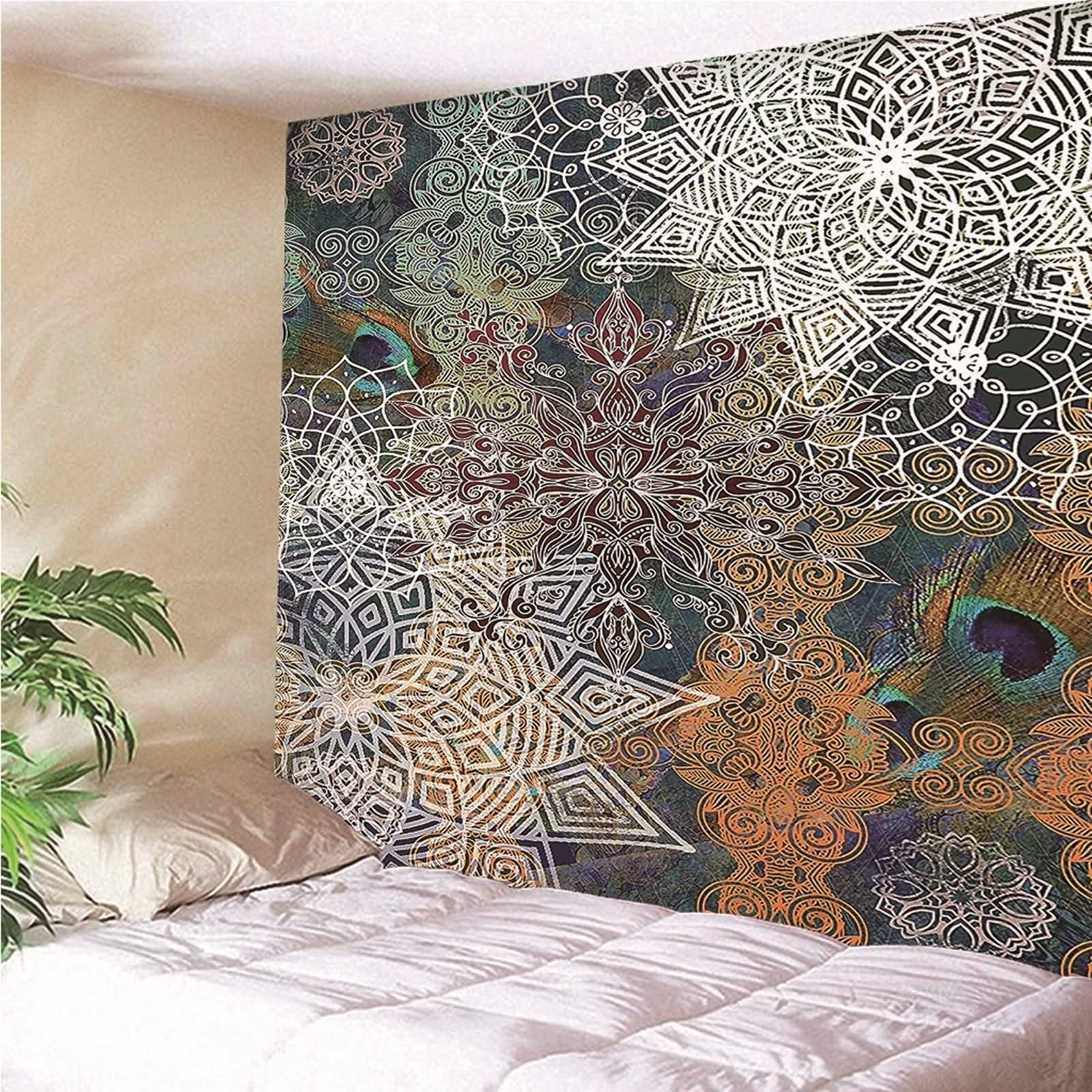 Wandteppich Schlafzimmer Groß, Wandteppich Aesthetic Bunt Indisches Thema Mandala-Muster Wandtuch 350x256cm (138" x 101") Wall Decoration Geschenk