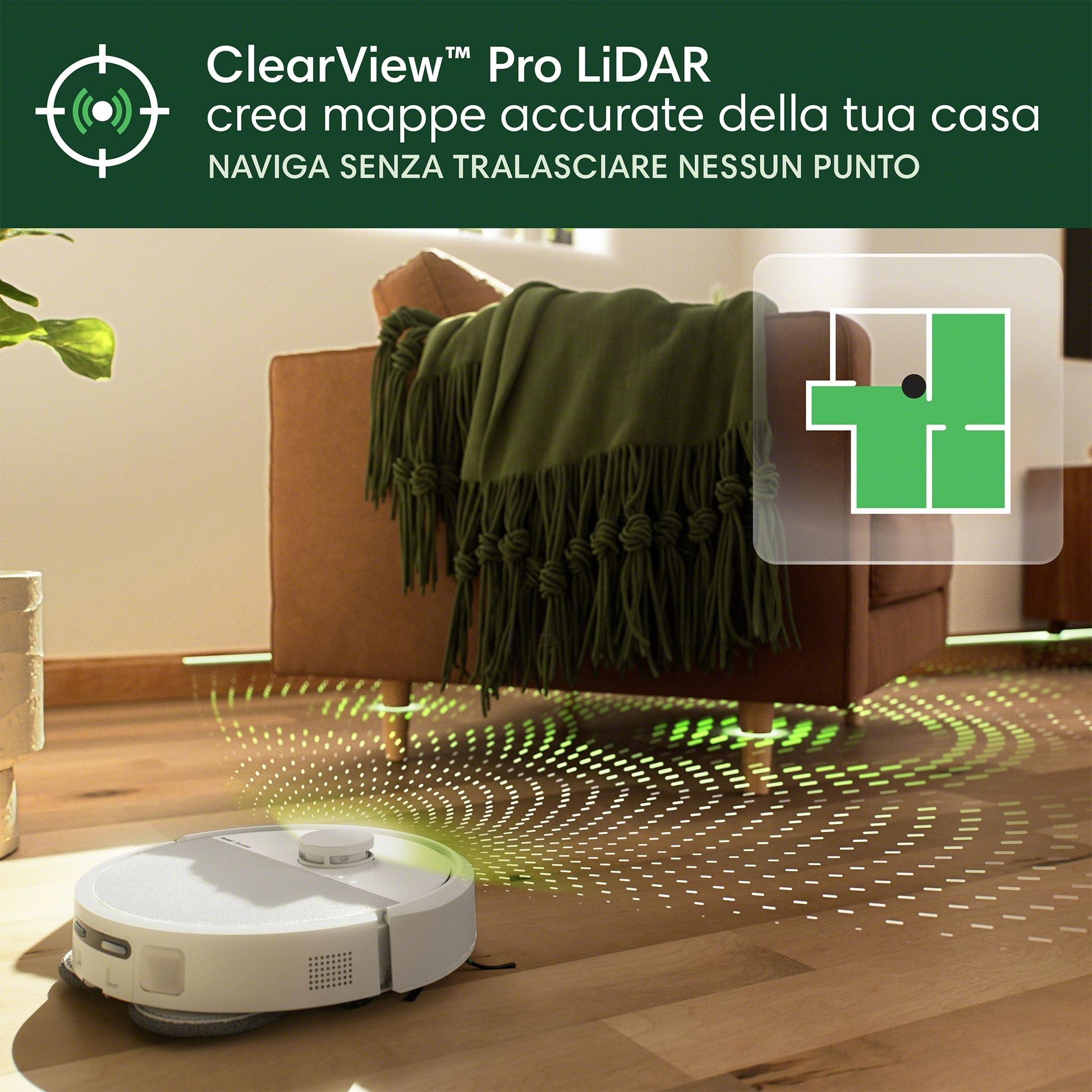 iRobot Roomba Plus 505 Combo + Stazione AutoWash, Robot Aspirapolvere Lavapavimenti, ClearViewPro LiDAR,DualClean,SmartScrub, Riconoscimento Oggetti, Pulizia a Zone, Controllo Vocale e App, Bianco
