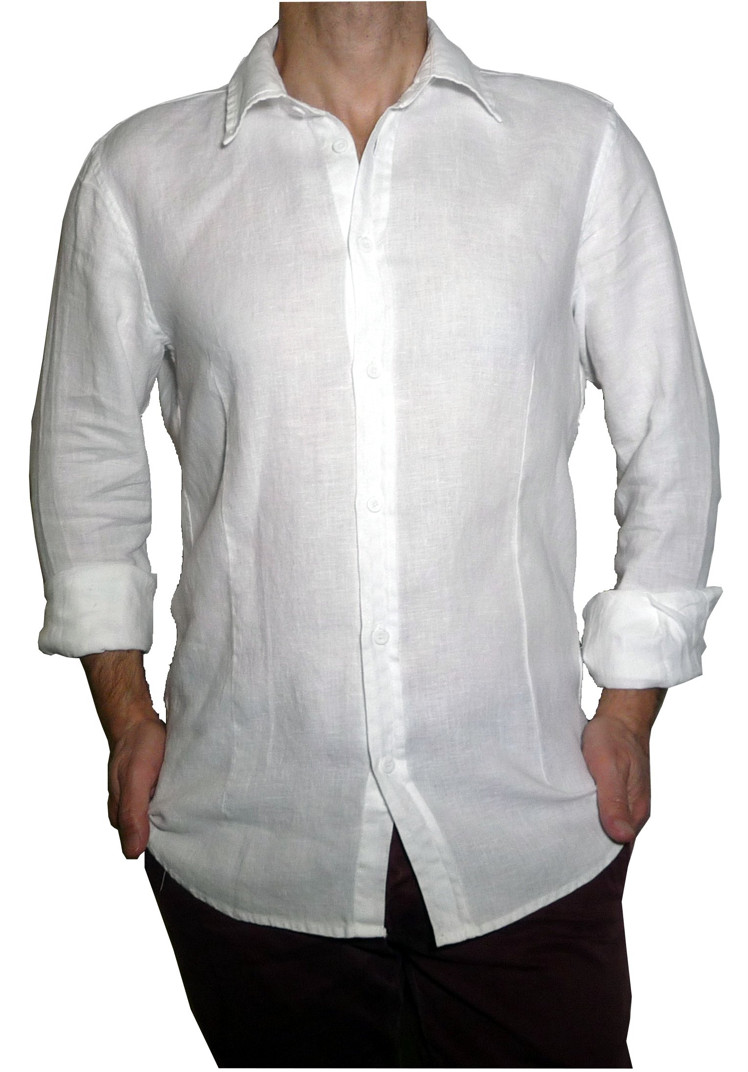 Fantasy Camicia Uomo Ragazzo Puro Lino Taglio Avvitato Slim Manica Lunga Leggera Fresca Estiva