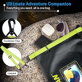 Pelican Marine IP68 Waterproof Dry Bag 5L - Roll Top Waterproof Backpack w/Phone Case/Pouch - Boating & Kayak Accessories - Essentials for Camping Swimming Beach Fishing Rafting Travel - Black/Yellow