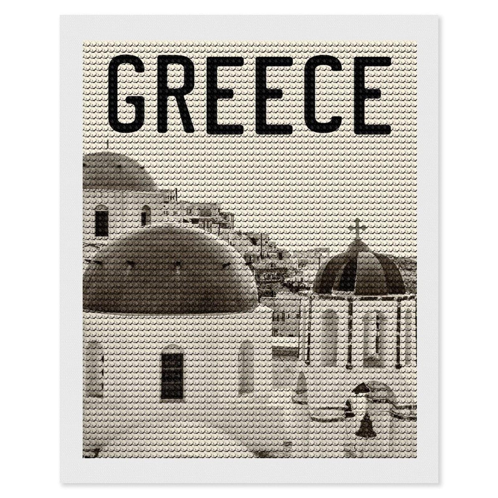 Junmoney Greece Santorini Diamond Painting Canvas Set 16"x20", with Tool Kit, Easy to Enjoy, Home Wall Decor, Thoughtful Handmade Gift