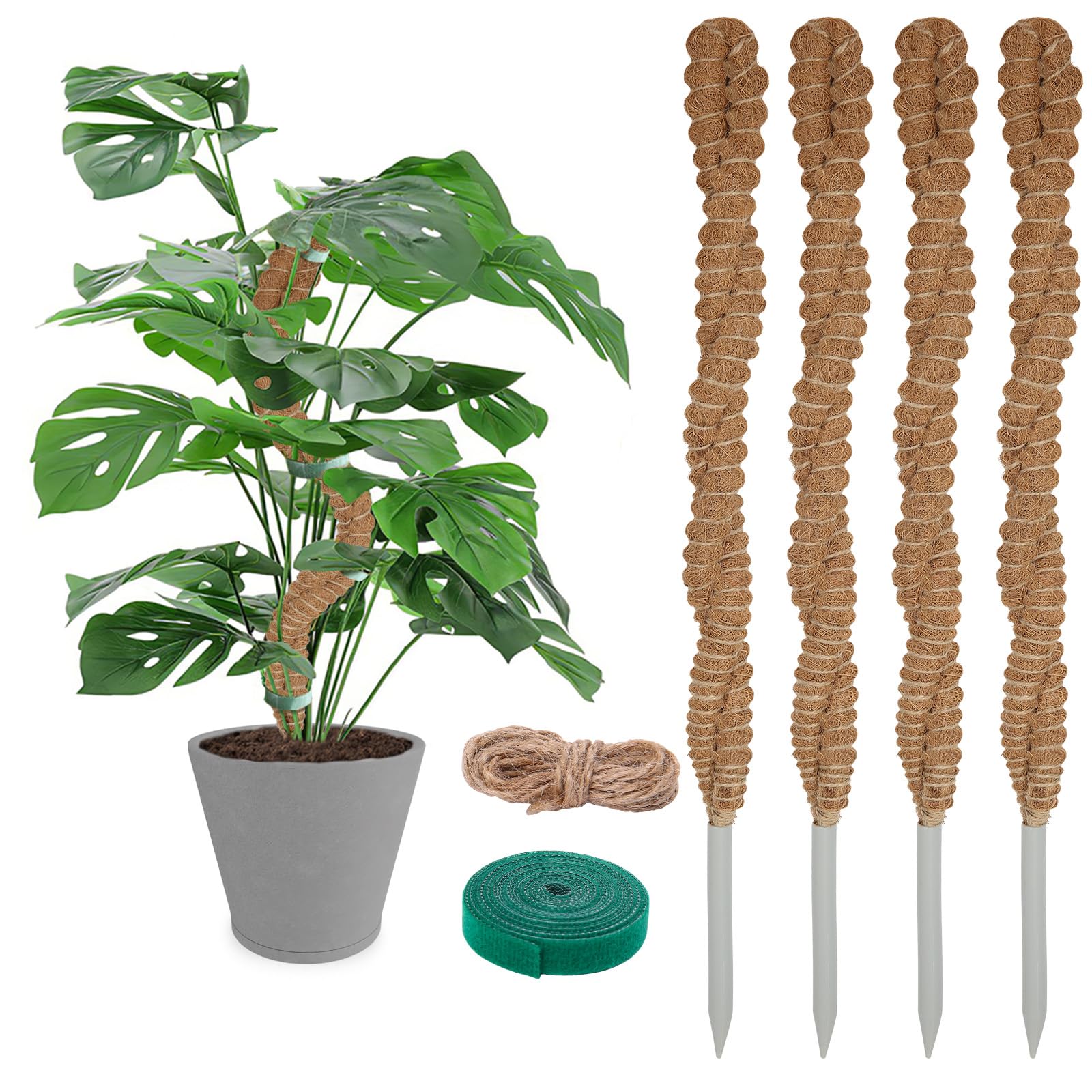 4 Pack Moss Pole for Plants Monstera - 25 Inch Bendable Plant Stakes for Indoor, Moss Poles for Climbing Plants, Handmade Coco Coir Pole Plant Support for Creeper Plants Grow Upwards?Winding?