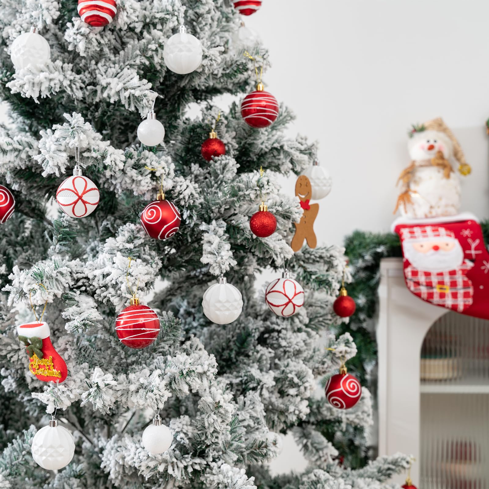 Juego de 100 adornos de bolas de Navidad, decoraciones de Navidad inastillables con paquete de regalo de mano para árbol de Navidad, vacaciones, boda, vacaciones, decoración de fiesta (rojo y blanco)