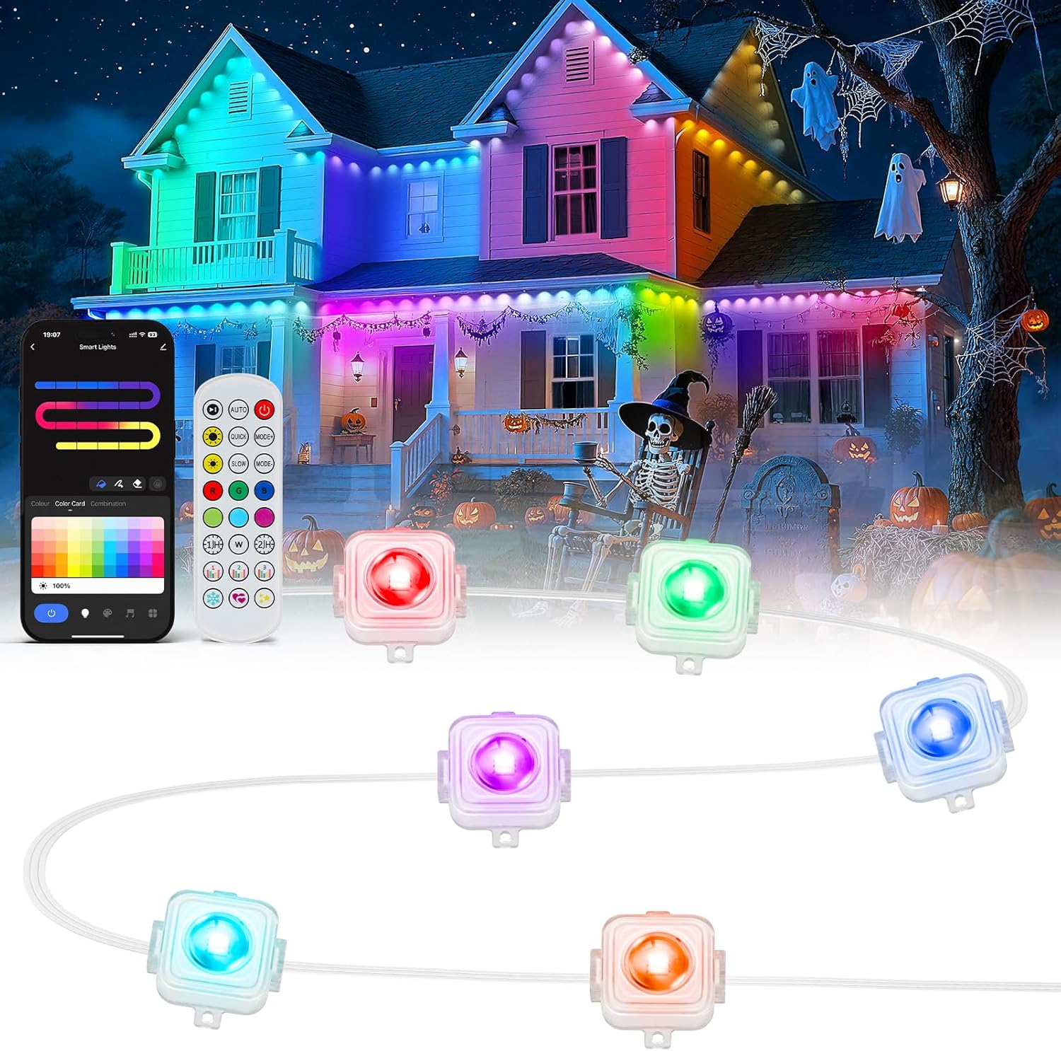 Permanent Outdoor Lights, 100ft Smart Eave Lights with 72 LED Lights, IP67 Waterproof, App Control, Outdoor String Lights, DIY RGB+IC Light for House Christmas Halloween Decorations, White