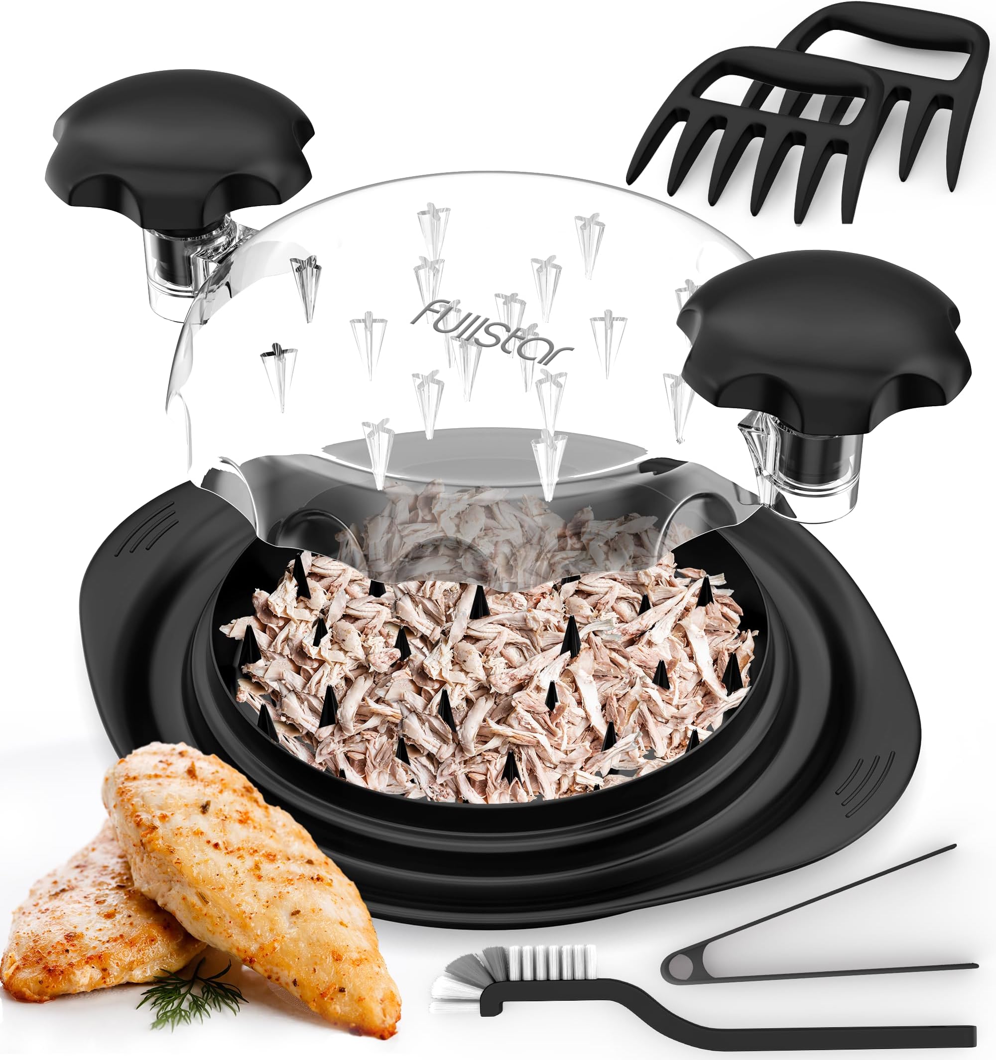 Fullstar Chicken Shredder Tool Twist Set - Meat & Chicken Breast Shredding Tool, Pork Shredder, Large Food Slicer (Black)