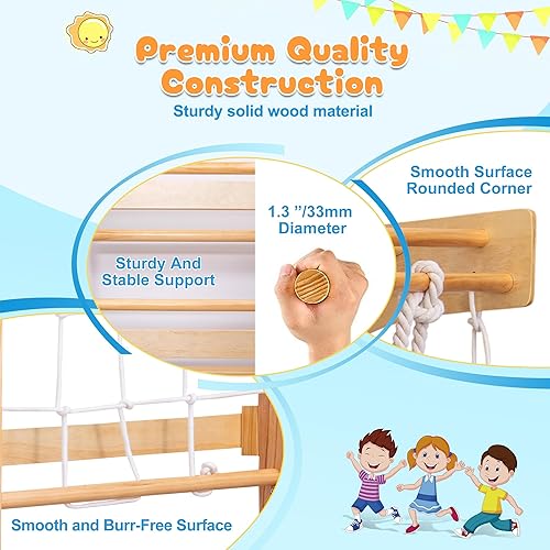 Miniatura 6 de KEIKI Gimnasio de la selva interior 10 en 1, parque infantil de madera todo en uno con poste de escalada en roca, cuerda, roca, pared, red,