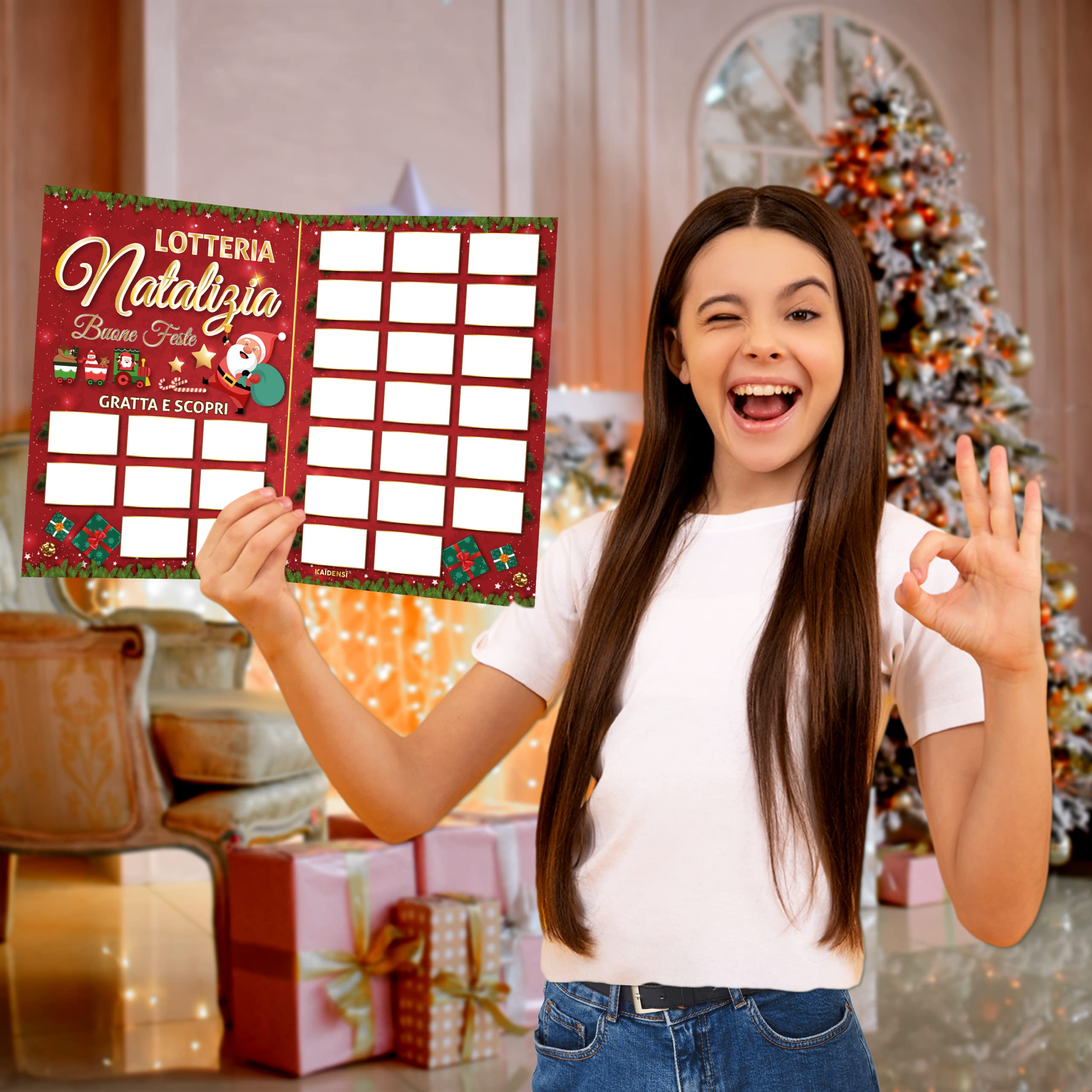 16pz Biglietti Auguri Natale Gratta e Vinci Personalizzato Natale -Gratta e Scopri Idea Regalo Natale Originale Bambini Gadget Idee Regali Divertenti- Biglietto Grattabile Natalizio