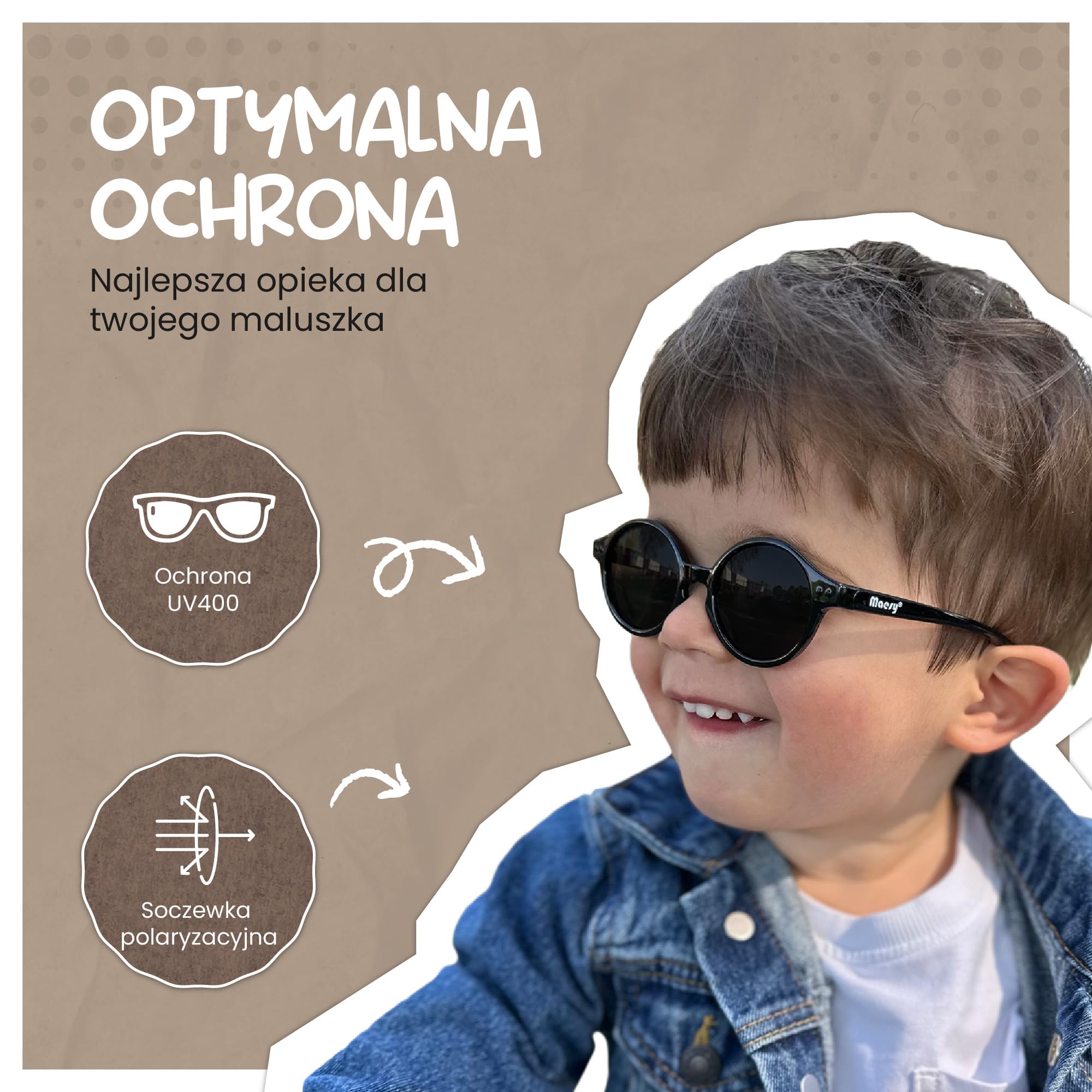 dziecięce okulary przeciwsłoneczne Noah - 0-2 lata - elastyczne, zginane - regulowana gumka - polaryzacja UV400 - dla chłopców i dziewczynek - owalne
