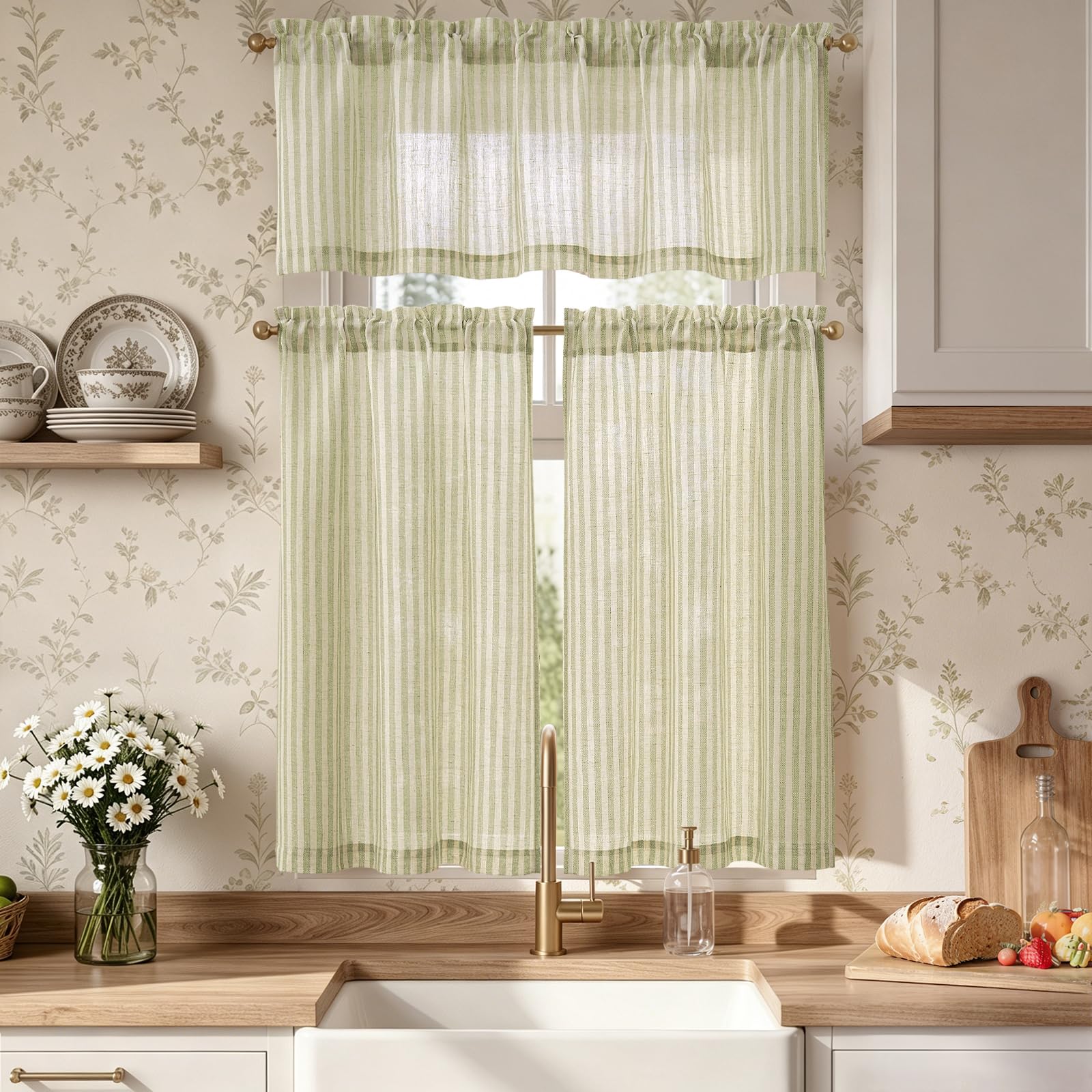 Amazon.com: JINCHAN Kitchen Curtains and Valances Set Striped Tier