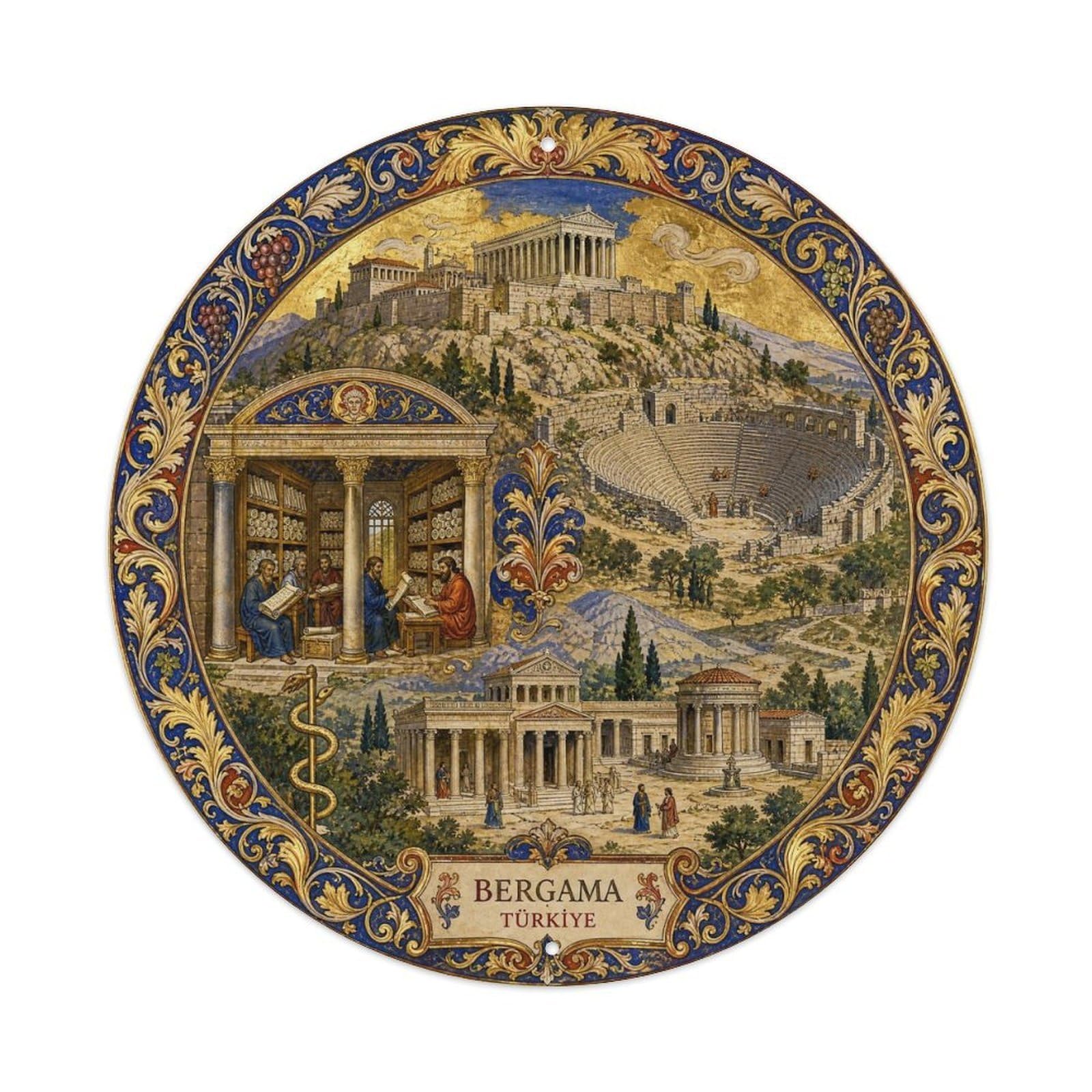 Pergamon Izmir Turkey Ancient Medieval Manuscript Metal Tin Sign