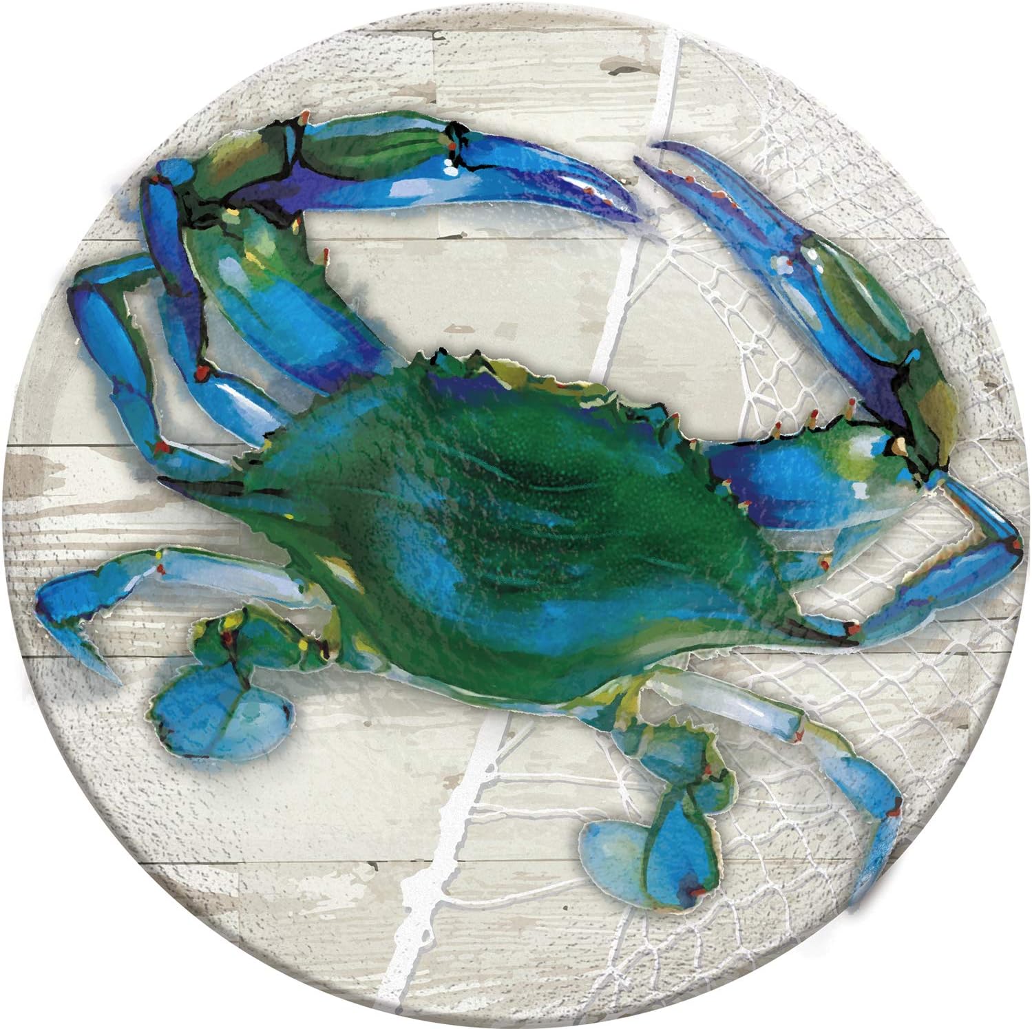 Evergreen Garden 18" Hand Painted Embossed Glass Bird Bath, Blue Crab