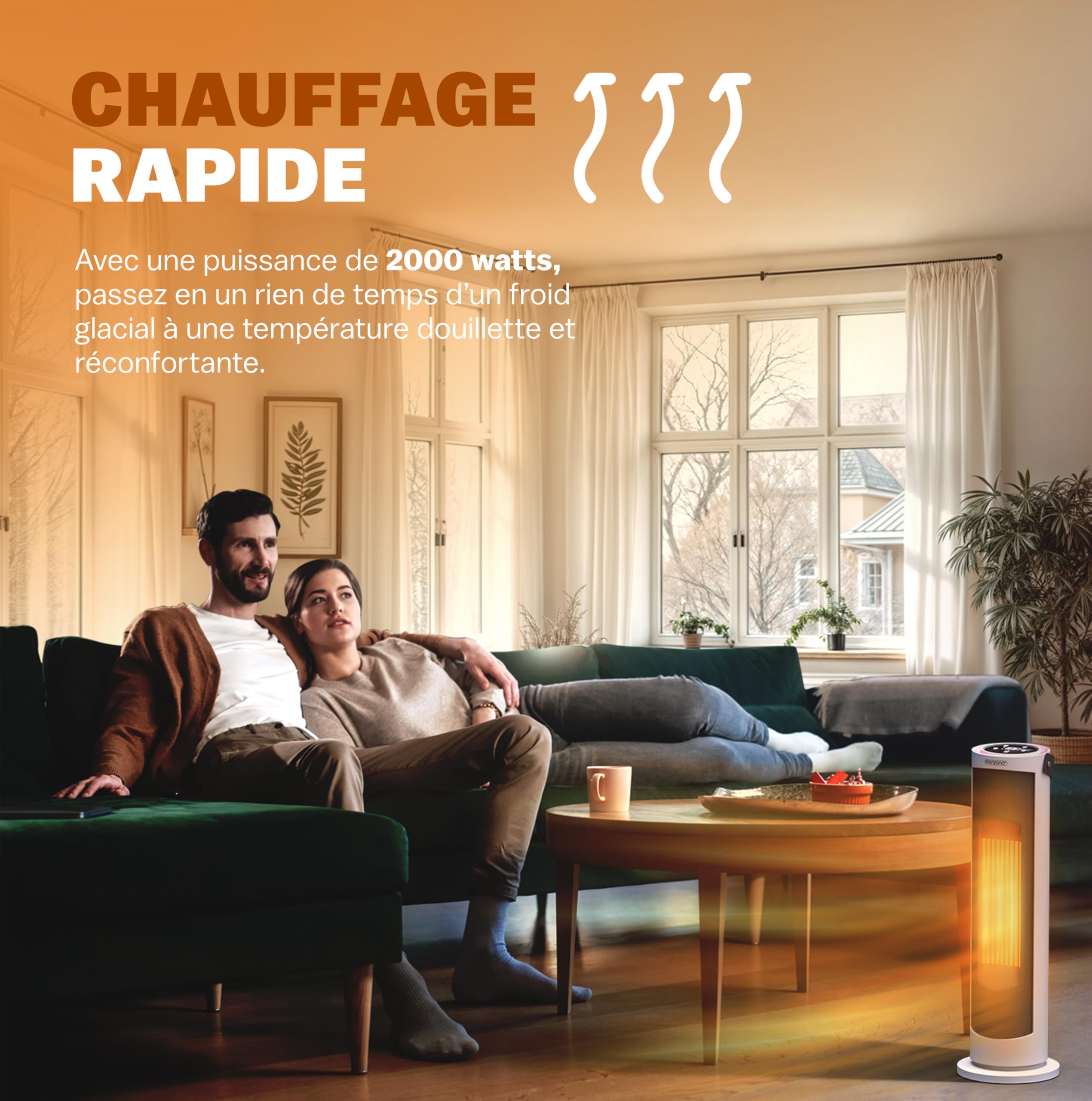 MONZANA® Radiateur soufflant blanc céramique 2000W 15-35°C économique oscillation 70° chauffage d'appoint salle de bain