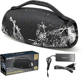 Caixa de Som Bluetooth SABALA DR-909 Boombox,39000mAh 36H Bluetooth 5.3, IPX6 TWS, Portátil USB Powerbank (Preto)