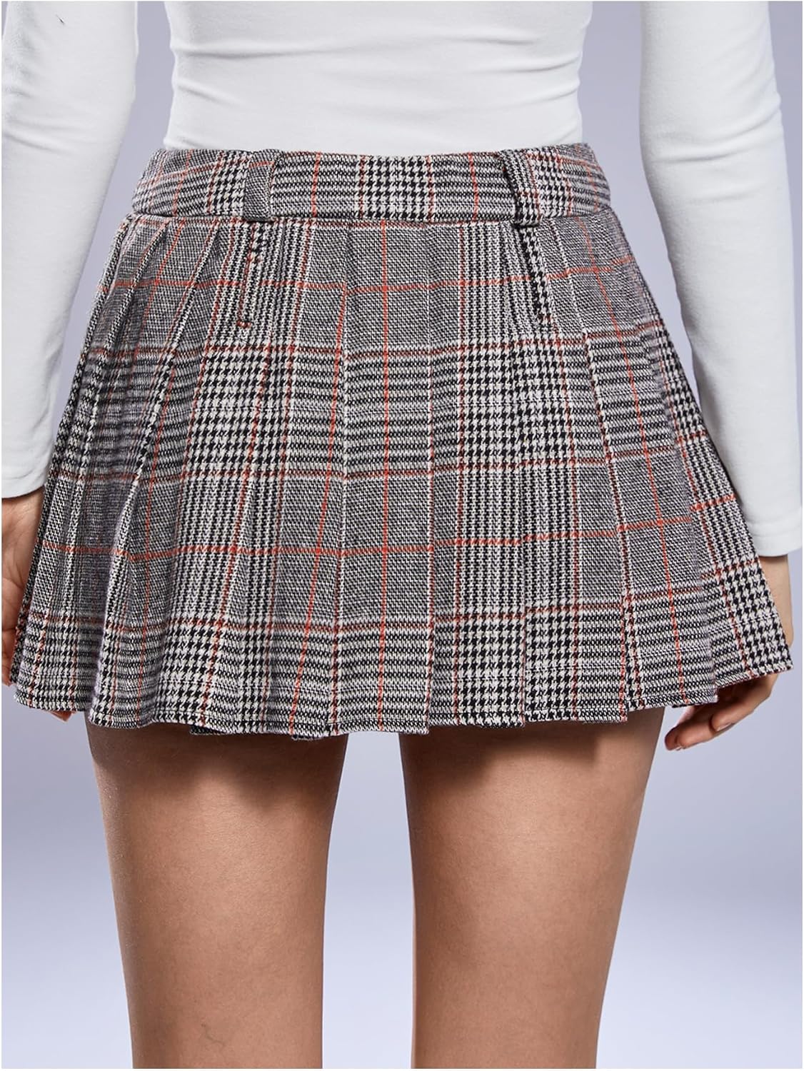 MakeMeChic Women's Plaid Pleated Mini Skirt Drop Waist A Line Skater Tartan Skirts Without Belt - Image 2