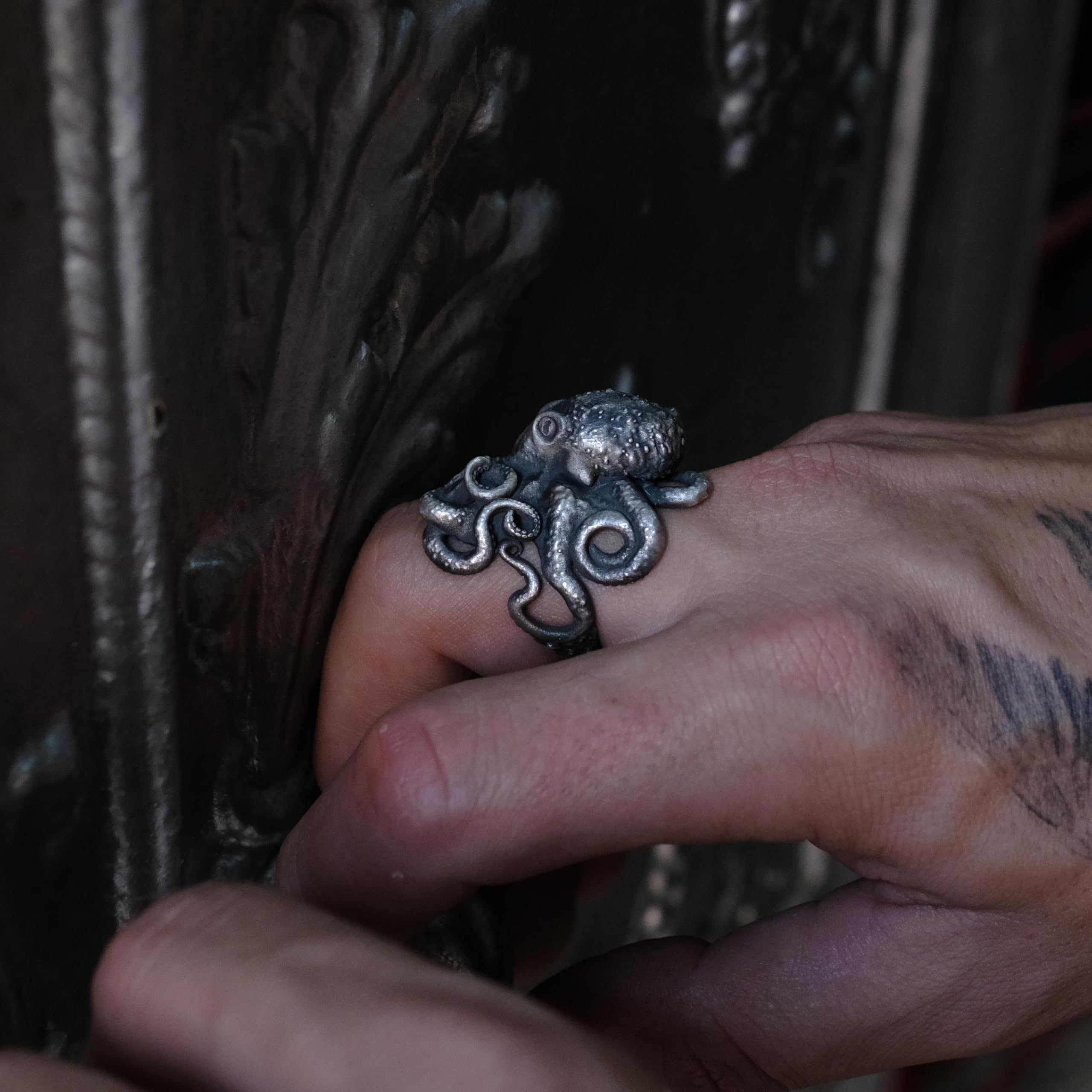 BySilverStone - Handgefertigter Oktopus-Herrenring Aus Sterlingsilber, Oktopus-Tier-Biker-Ring, Oktopus-Tier-Silber-Herrenschmuck, Meerestier-Gothic-Ring, Ring Für Männer