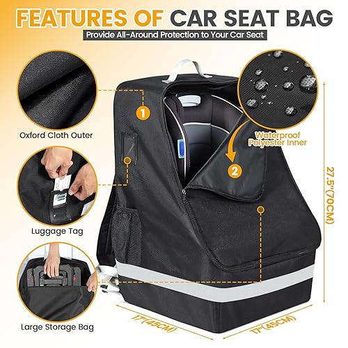 Miniatura 5 de Orzbow Bolsa de viaje para asiento de automóvil y carrito para avión, carrito plegable para asiento de automóvil con ruedas universales y alta