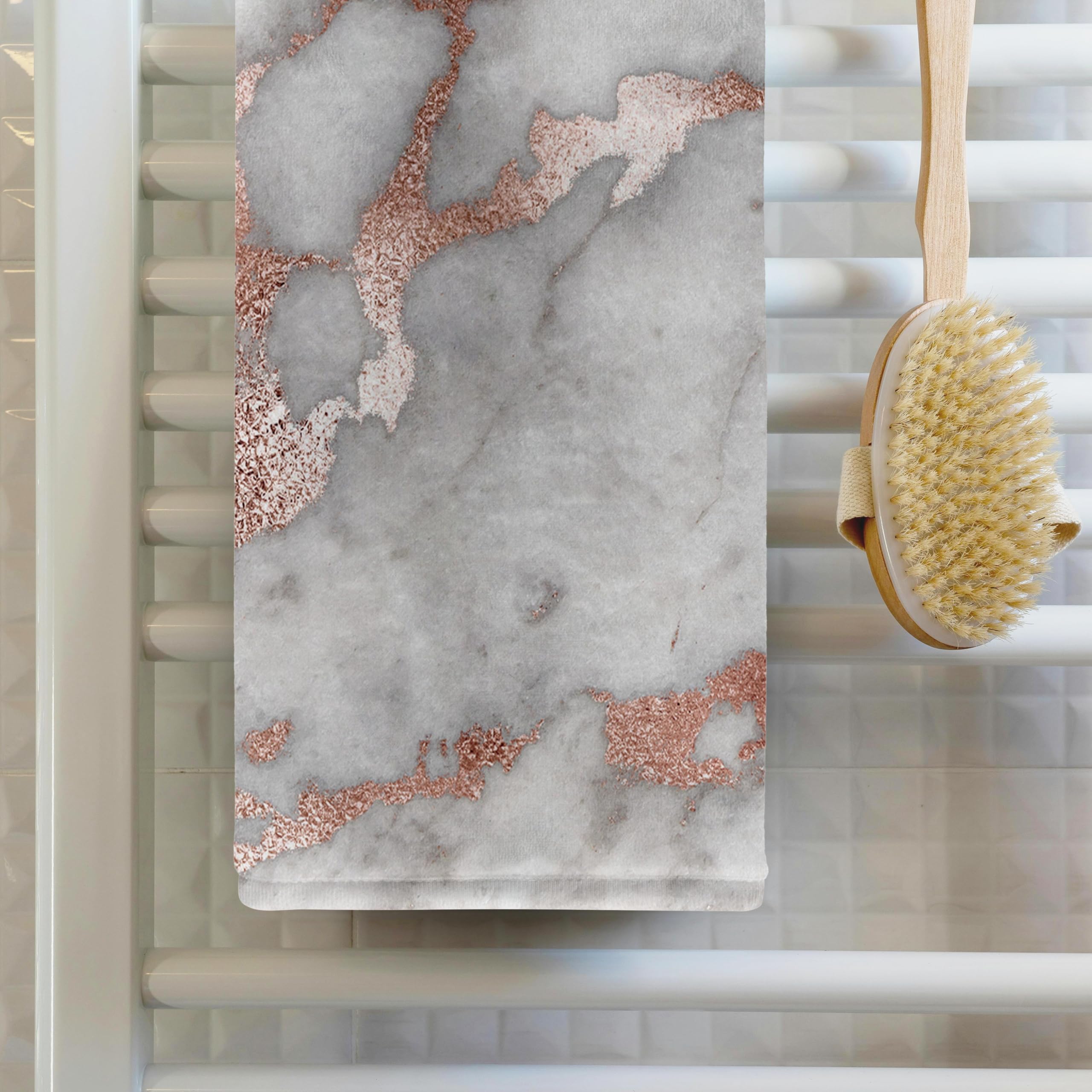 3dRose 22x30 Bath Hand Pool Towel - Image of Chic Gray Trendy Copper Rose Gold Marble Agate Gemstone Rock Quartz Faux Glitter Pattern