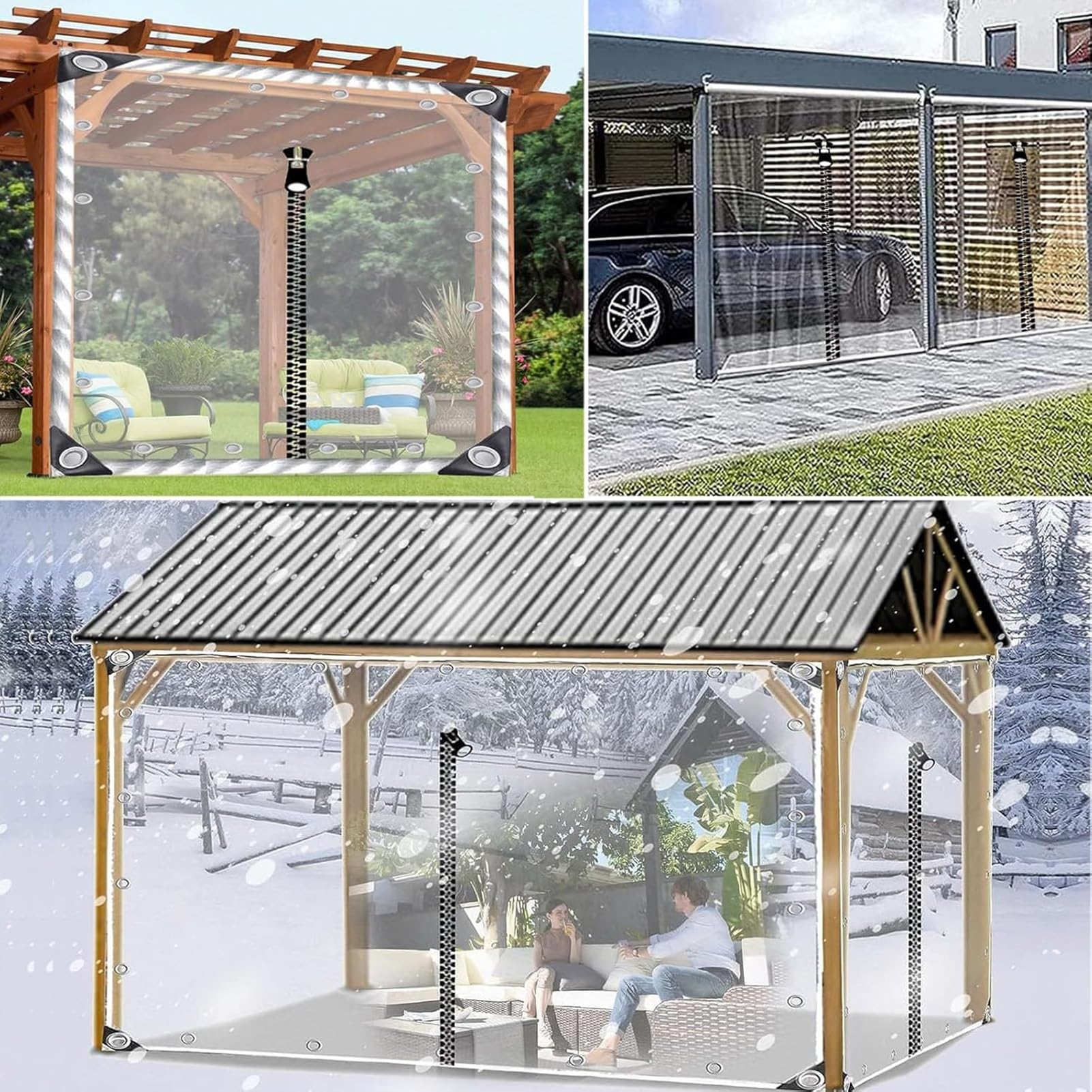 Telone Impermeabile per Esterno, Telone Telo Copertura Impermeabile Trasparente con Cerniera, Ideale Come Telone per Gazebo Pergola (1x5.5m)