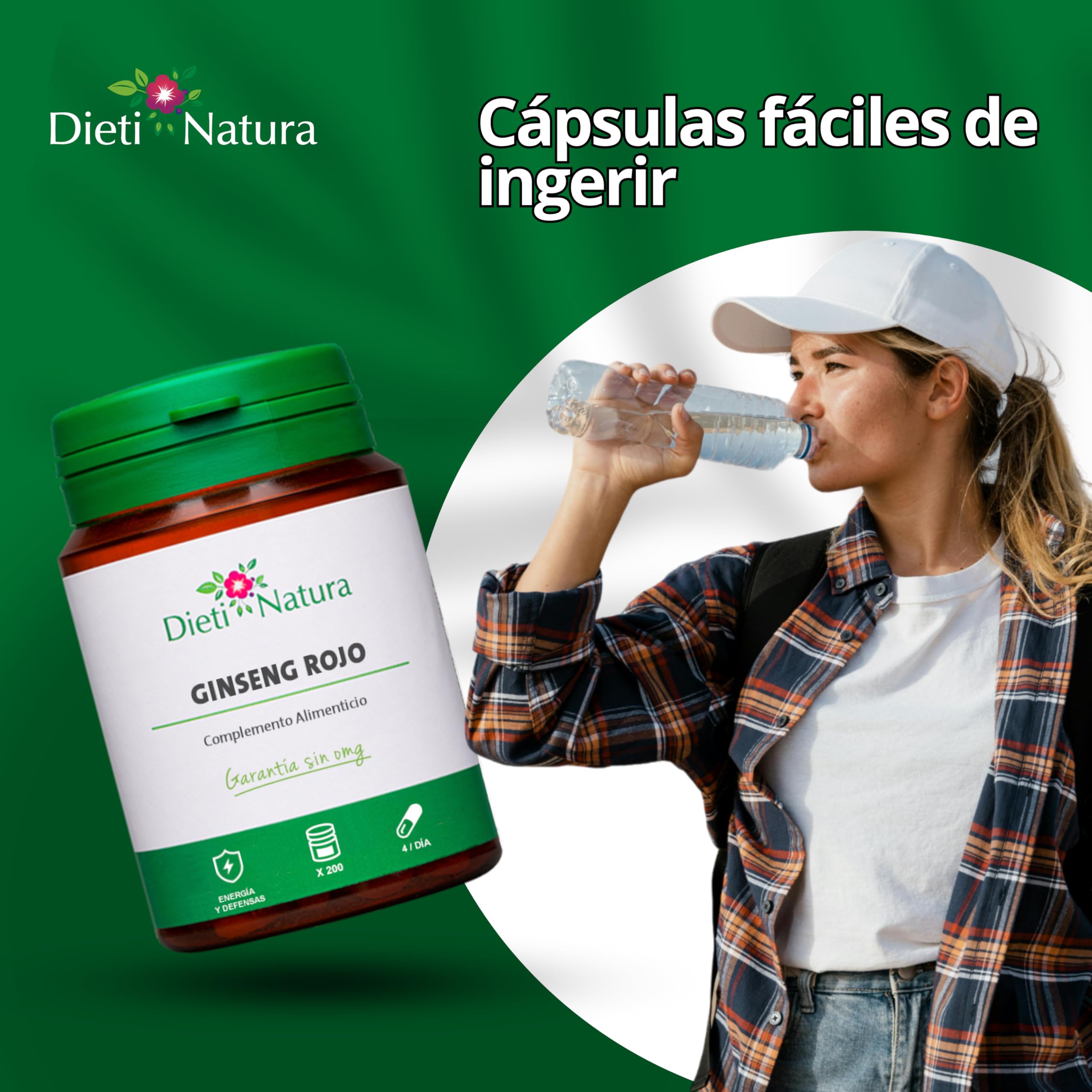 Dieti Natura Ginseng Rojo 200 Cápsulas - Ginseng Rico en Ginsenósidos para el Rendimiento Físico y Mental - Ideal Contra la Fatiga - Ginseng Rojo para Vitalidad y Energía - Garantía sin OGM