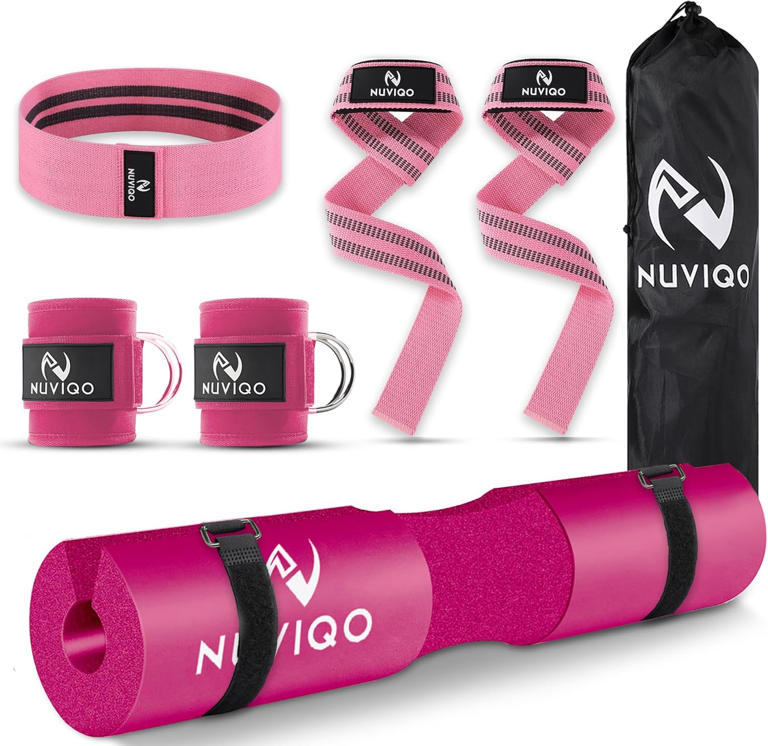 9 Pcs Gym Accessories Set Featuring Barbell Pad with 2 Safety Straps – 2 Ankle Straps for Cable