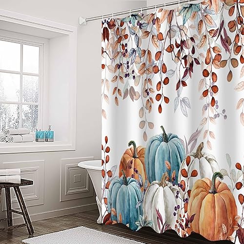 Miniatura 6 de Cortina de ducha de otoño con hojas de arce otoñal, cortinas de baño con ganchos, tela de poliéster impermeable, cosecha de Acción de Gracias,