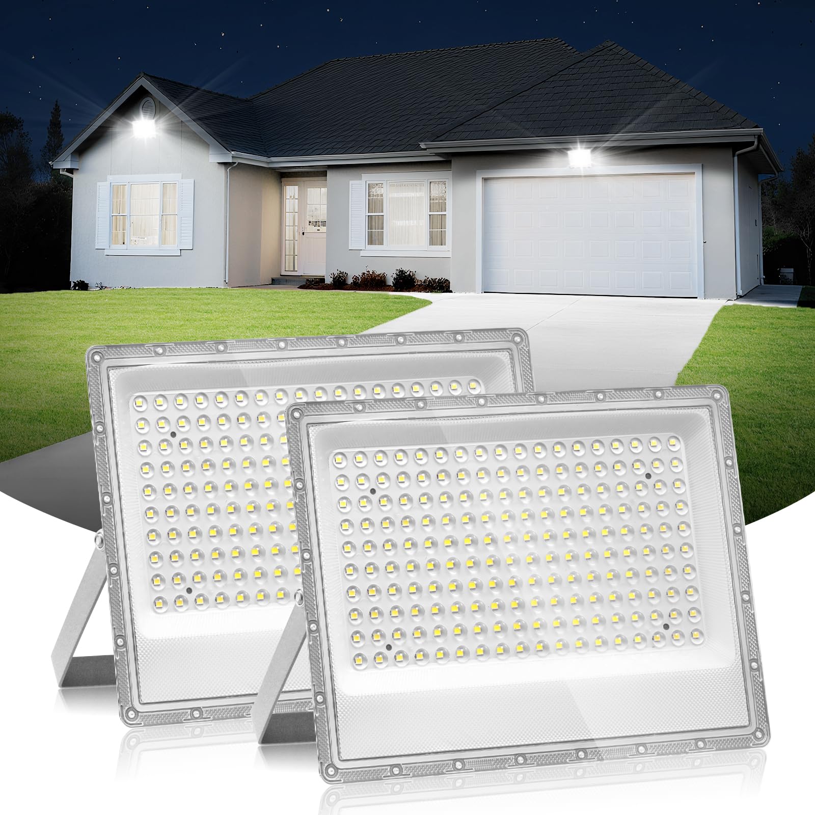Hondony 2Pack 150W Led Floodlight Outdoor, 6500K LED Outdoor Security Lights, Waterproof IP66, Cold White Outdoor Lights for Warehouse, Playground, Backyard and Park