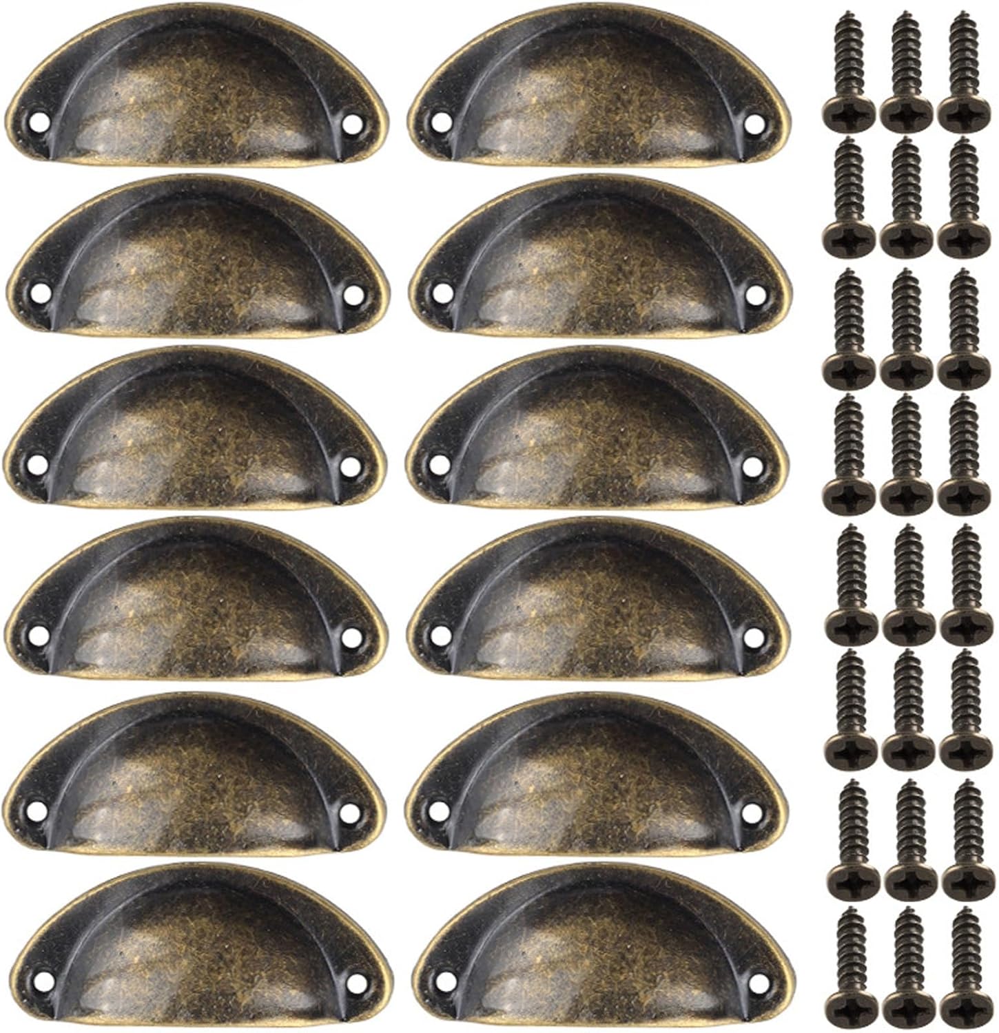 Cabinet Cup Pulls Bronze, 3 inch (82mm) Antique Kitchen Cabinet Handles, 12 Pack Furniture Door Hardware Knobs with Screws for Chest of Drawers Cupboard Dresser Wardrobe