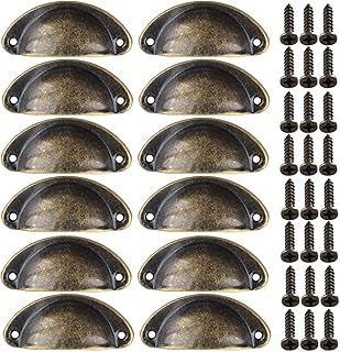 Cabinet Cup Pull Handles, 12 Pack Kitchen Shell Cupboard Handles, Vintage Furniture Door Hardware Knobs with Screws for Chest of Drawers Dresser Wardrobe, Bronze