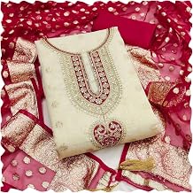 HMP Fashion Womens Shimmer Butti Neck Work Unstitched Dress Material with Heavy Jacquard Dupatta Ethnic Salwar Kameez Ethnic Set