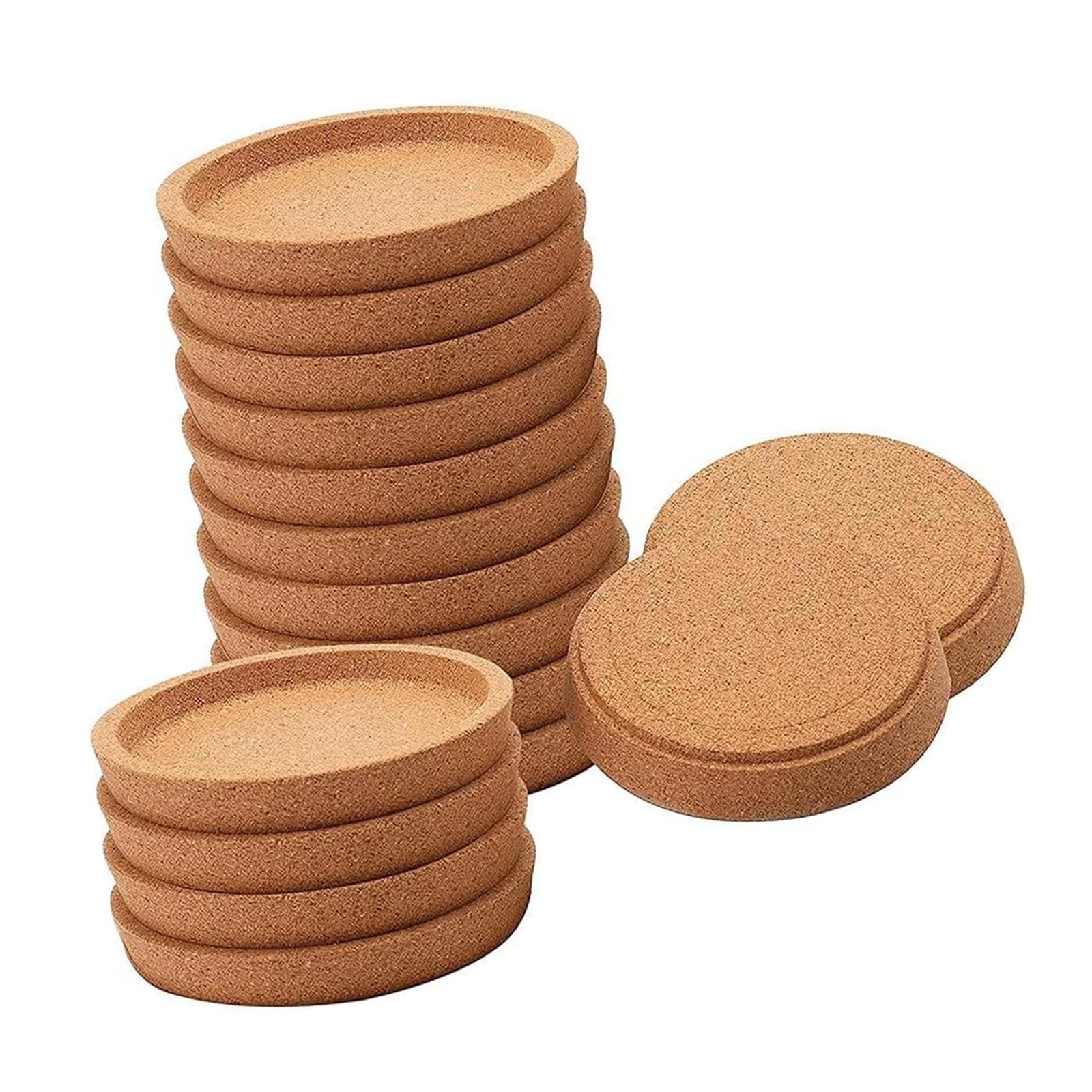 Cork Cup Pads Set of 16 for Coffee Tables, Round Recessed Drink Mats 4.06 Inch with Raised Lip for Tea Cups, Wine Glasses and Small Bowls Cup Rest Tabletop Mat Beverage Holder Round Cork Pad Tray Cafe