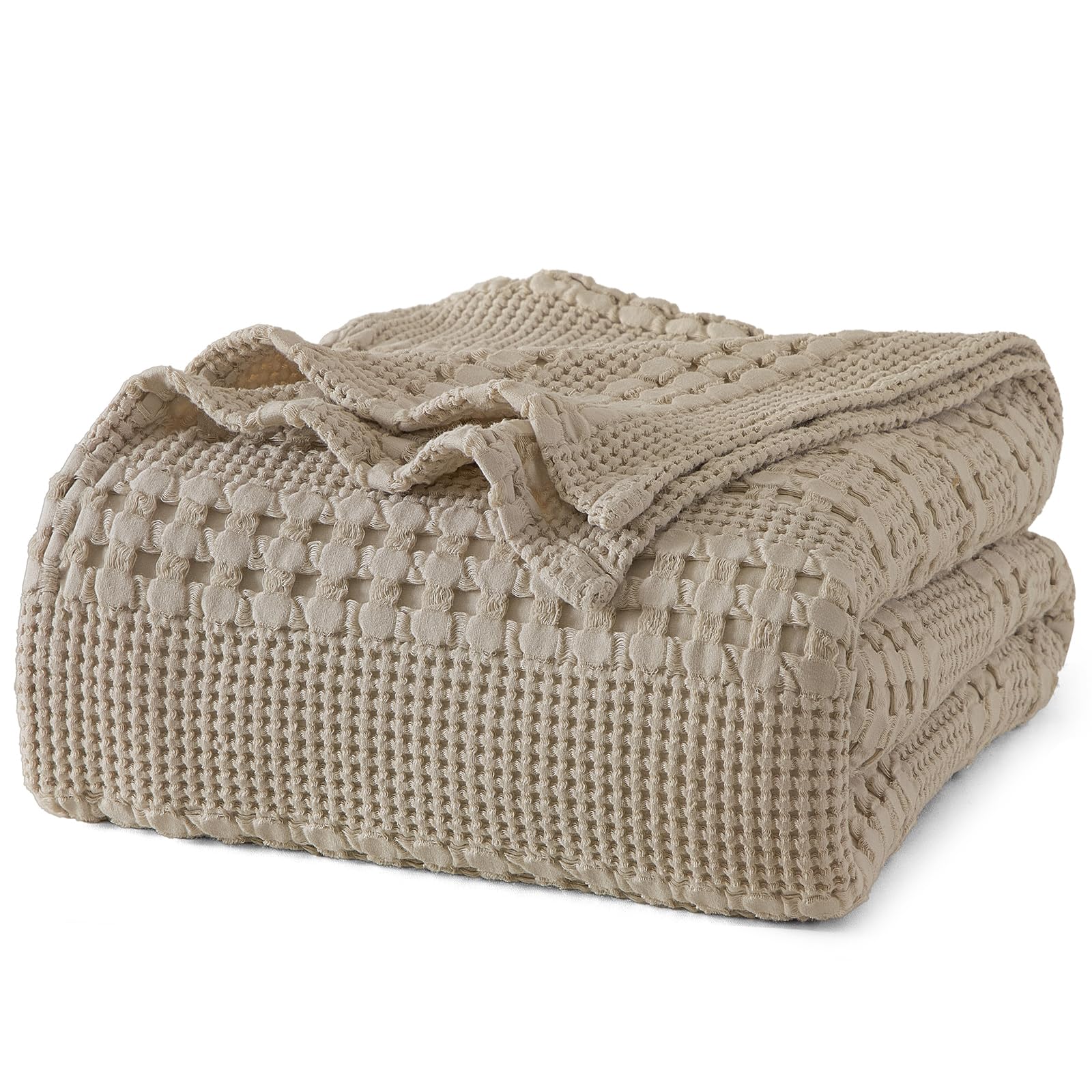 phf 100% cotton waffle weave blanket king size for bed, soft lightweight & breathable for spring and summer, all-season comfort, luxury aesthetic blanket for home decor, 108"x90", taupe