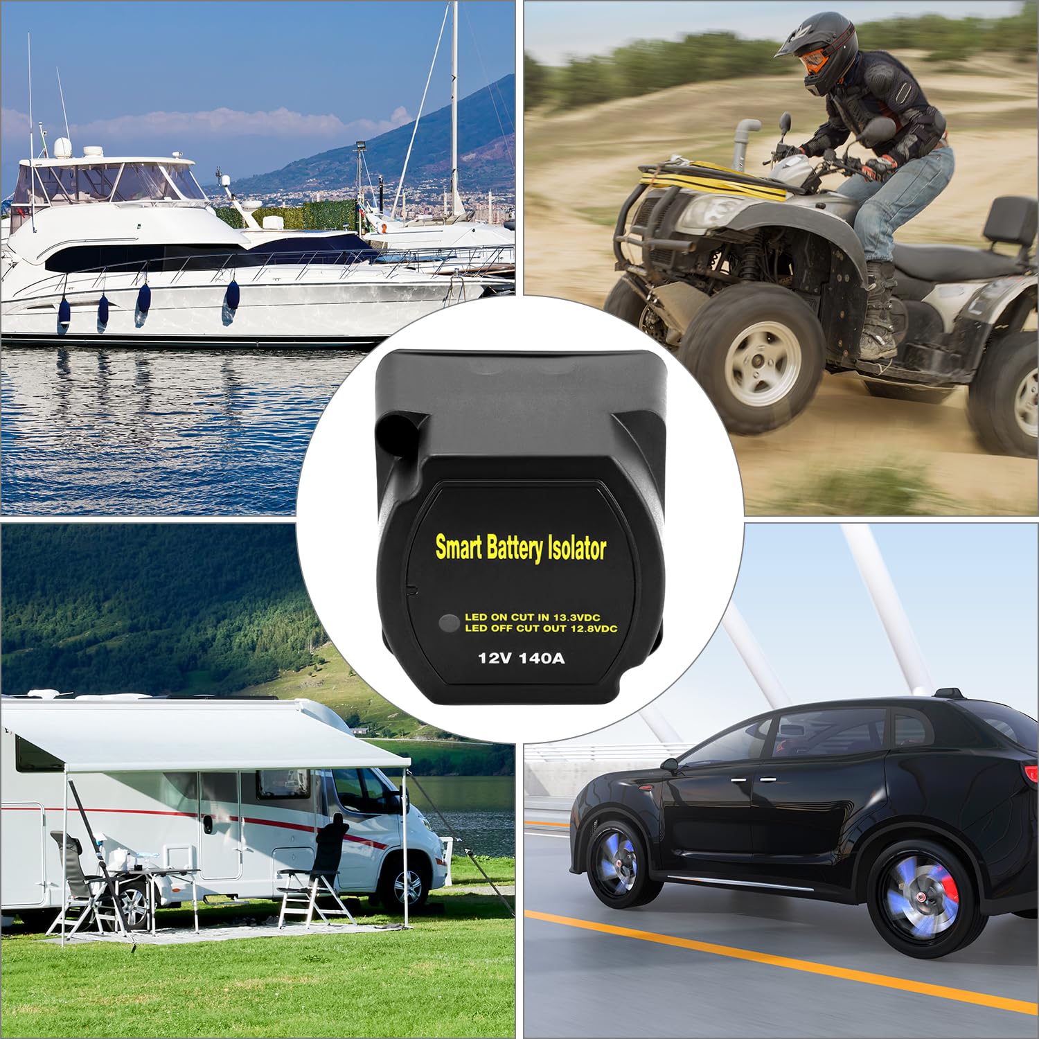 QWORK® 12V 140A Relé de aislamiento controlado por voltaje Aislador de batería dual con diseño sellado para automóvil, RV y barco