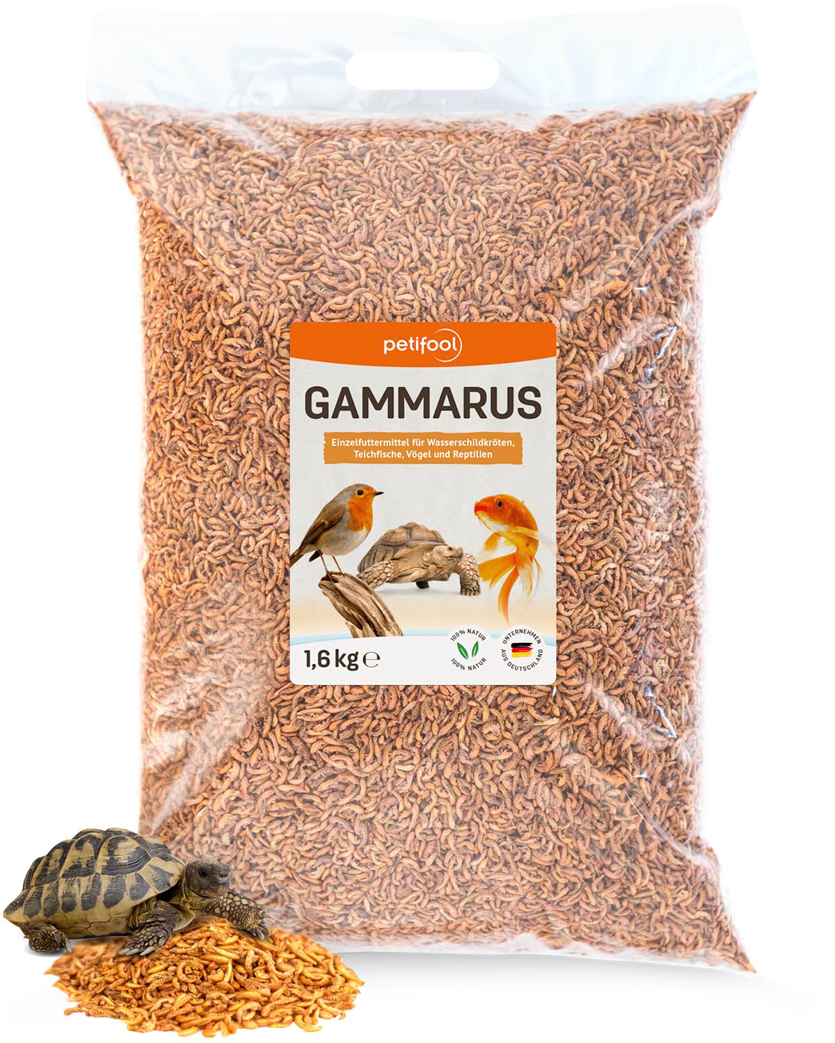 petifool Gammarus 1600 g – Cangrejos Secos – Sano Aperitivo para Tortugas, Peces, Aves, Reptiles y roedores – alimento Natural