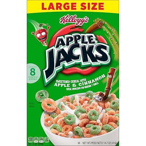 Miniatura 8 de Kelloggs Apple Jacks - Cereal para desayuno 8 vitaminas y minerales aperitivos para niños tamaño grande original caja de 147 onzas 1 caja