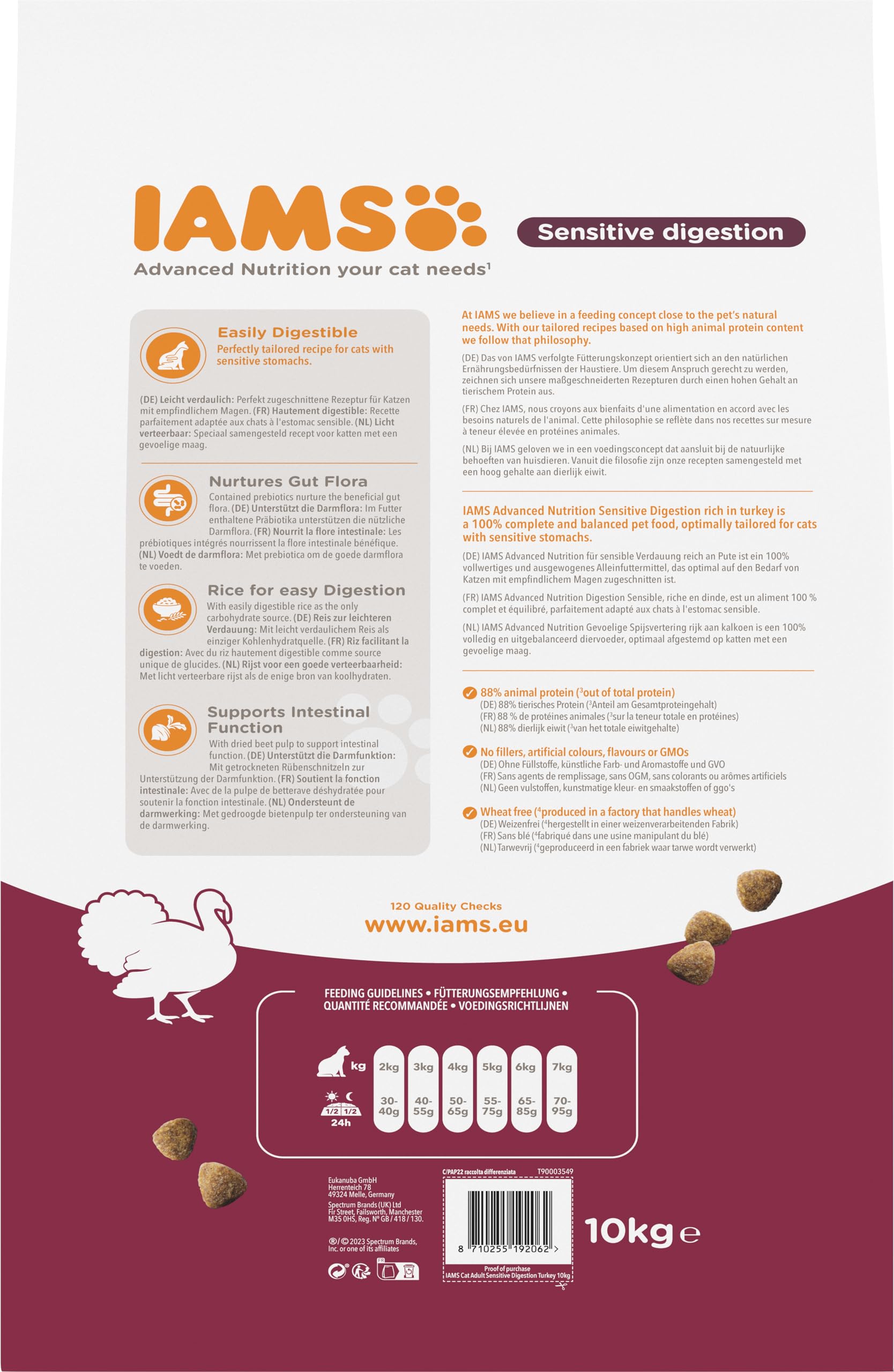 IAMS Alimento seco para Gatos con digestión Sensible - Comida Seca para Gatos Adultos de más de 1 año Rico en Pavo, 10 kg