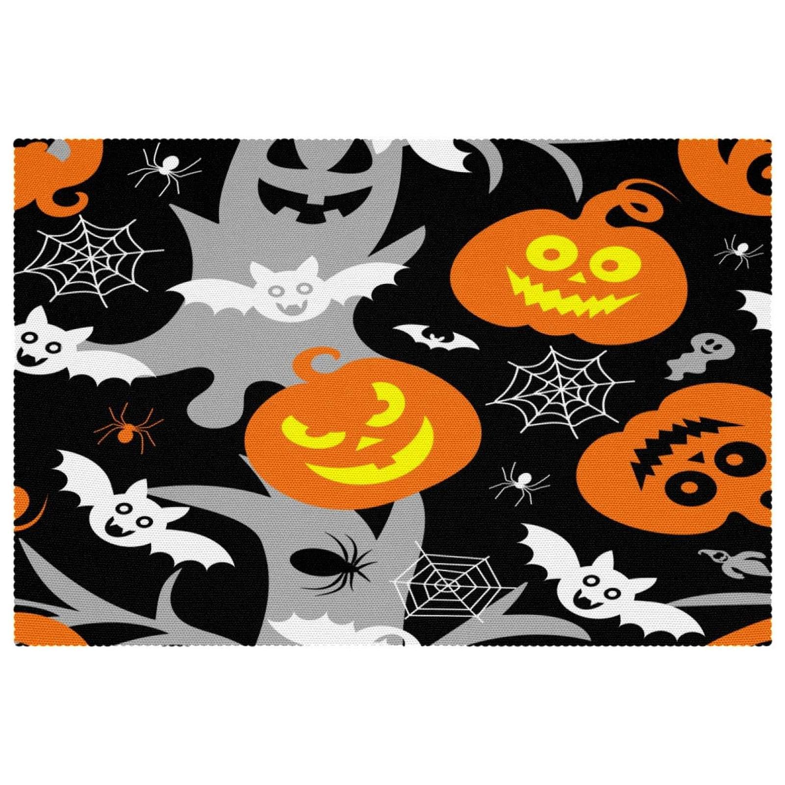 Set de table Halloween en tissu Oxford lavable de 4 pièces