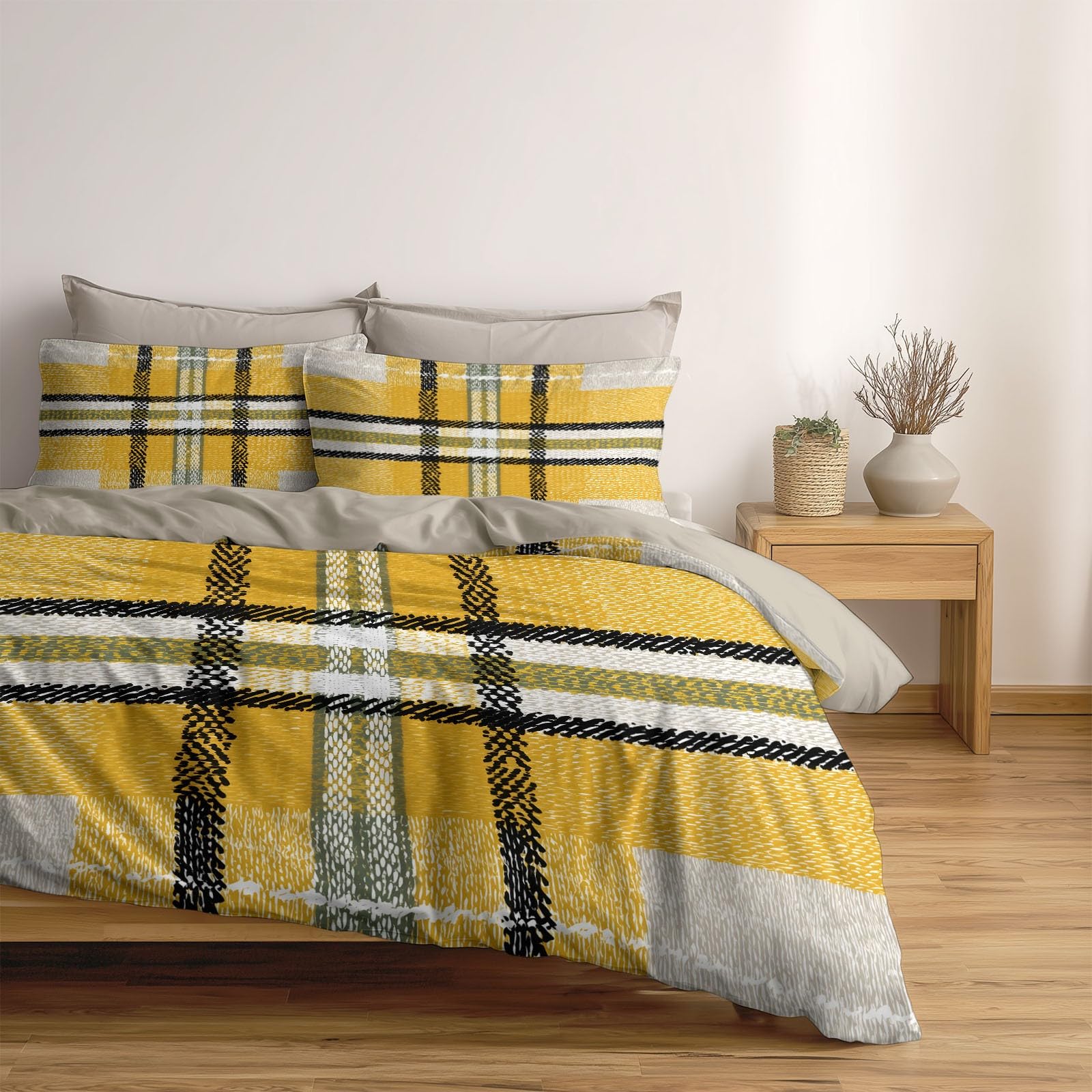 Boho Texturen 3-teiliges Bettwäsche-Set, Grau 1 Bettbezug 240 x 220 cm und 2 Kissenbezüge 80 x 80 cm, Traditionelle geometrische NähteWeiche Mikrofaser, Reißverschluss, Ganzjahres