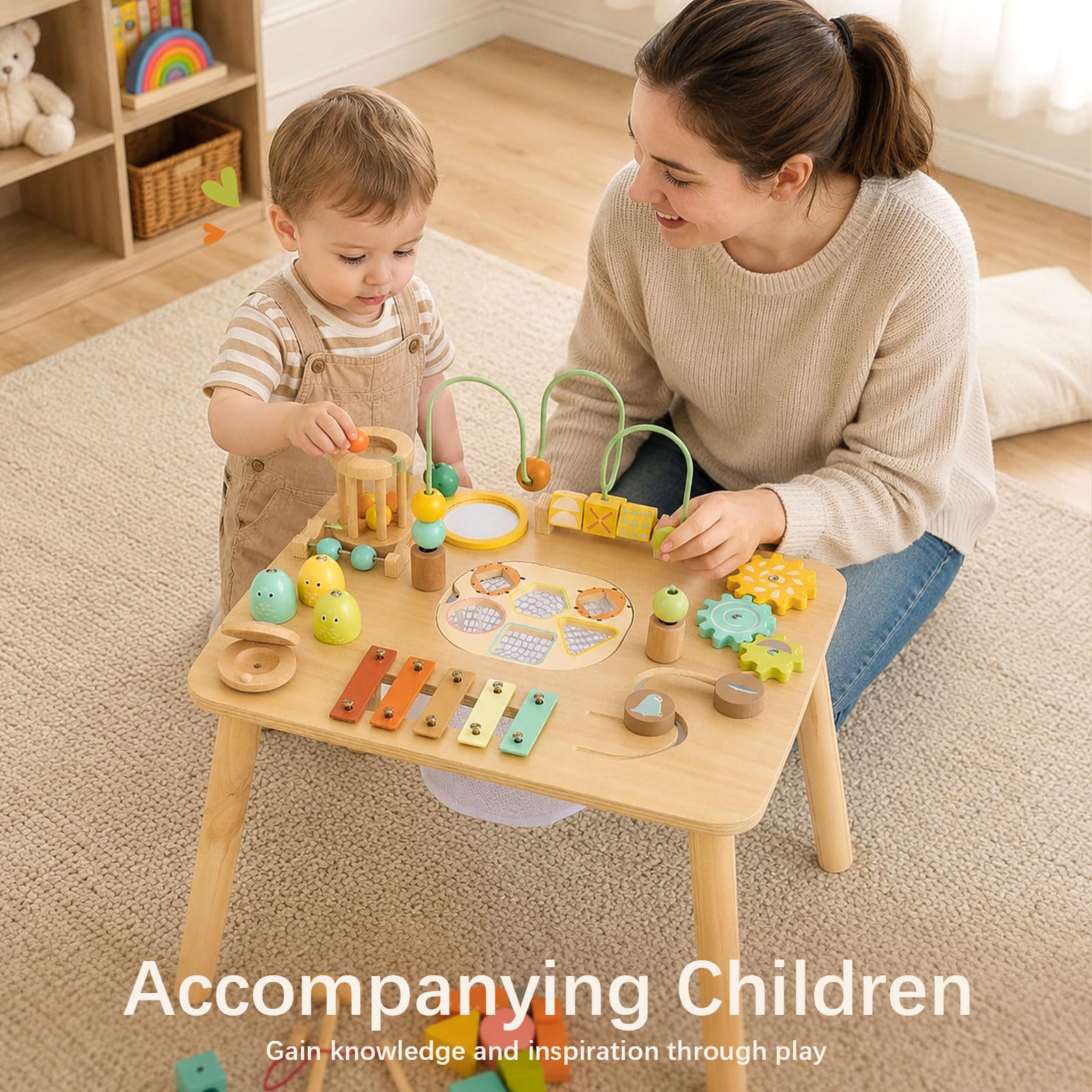 Atoylink Table d'Activité Bébé en Bois, Jouet Montessori Bébé