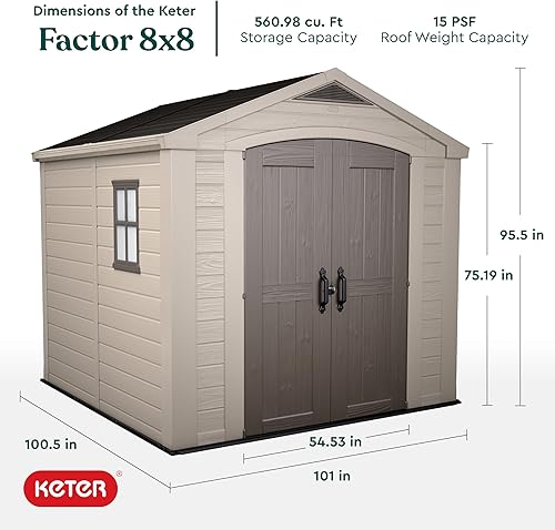 Miniatura 2 de Keter Factor - Cobertizo grande de resina para exteriores de 8 x 8 pies con suelo para muebles de patio, cortacésped y almacenamiento de bicicletas,