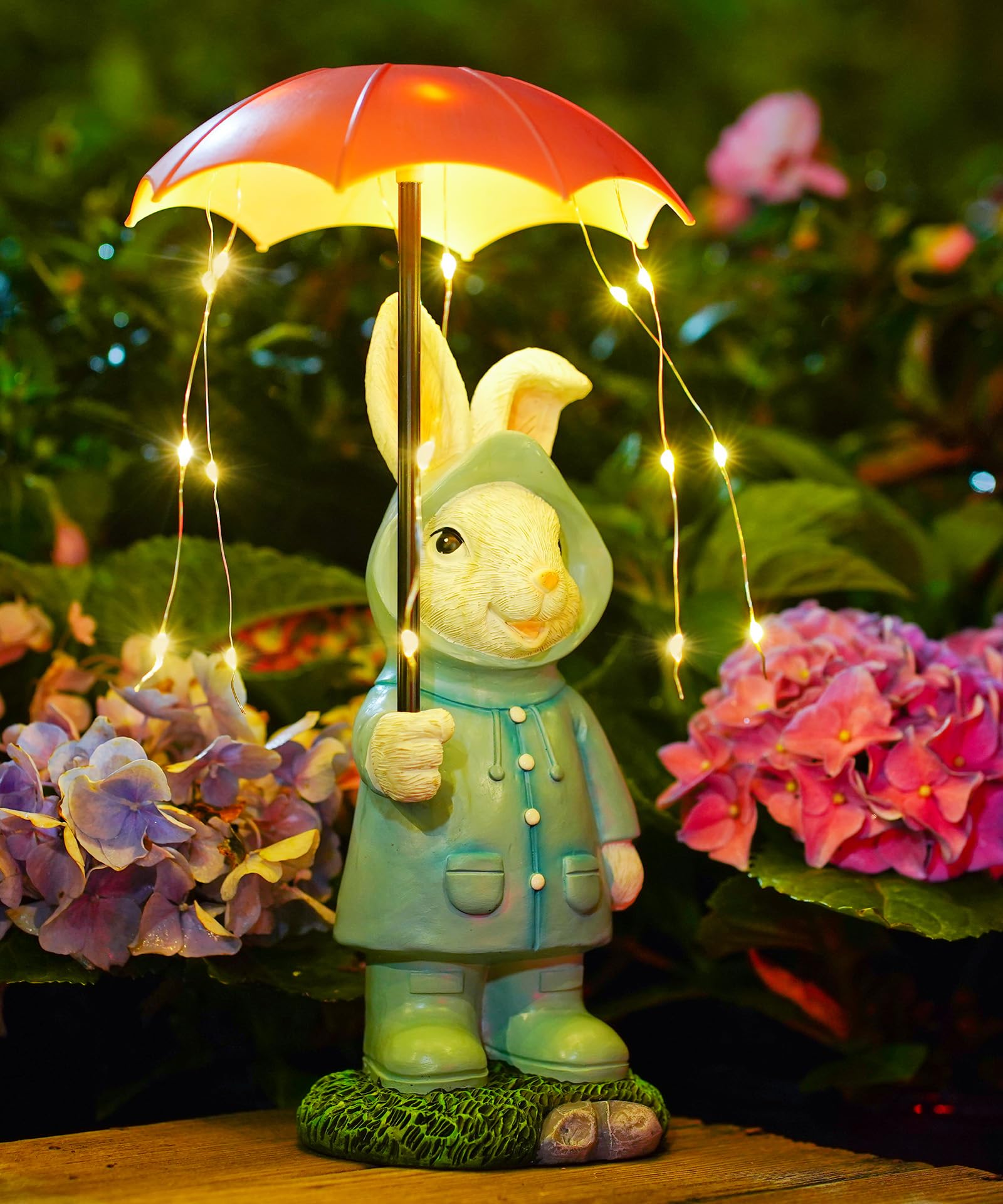Yeomoo Tier Figur mit Solar Regenmantel Gartendeko